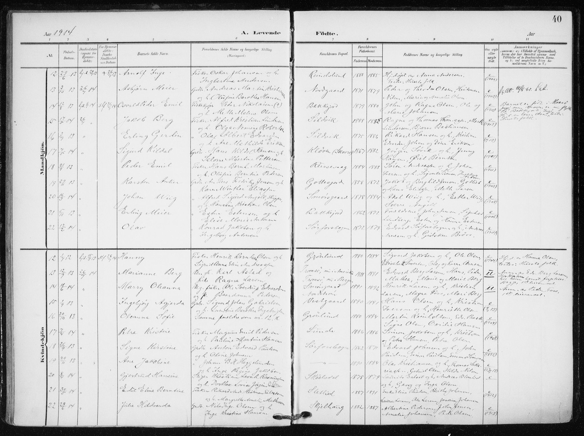 Tranøy sokneprestkontor, SATØ/S-1313/I/Ia/Iaa/L0012kirke: Parish register (official) no. 12, 1905-1918, p. 40