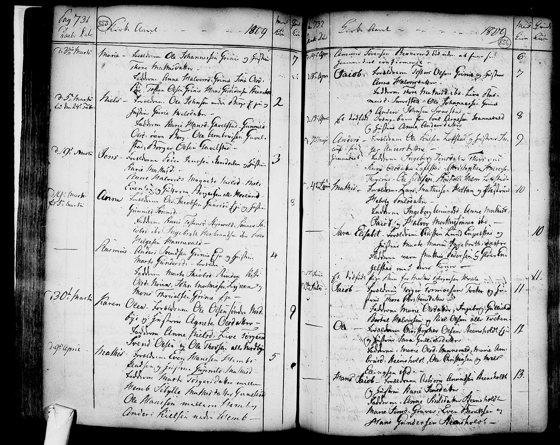 Lardal kirkebøker, AV/SAKO-A-350/F/Fa/L0003: Parish register (official) no. I 3, 1733-1815, p. 855-856