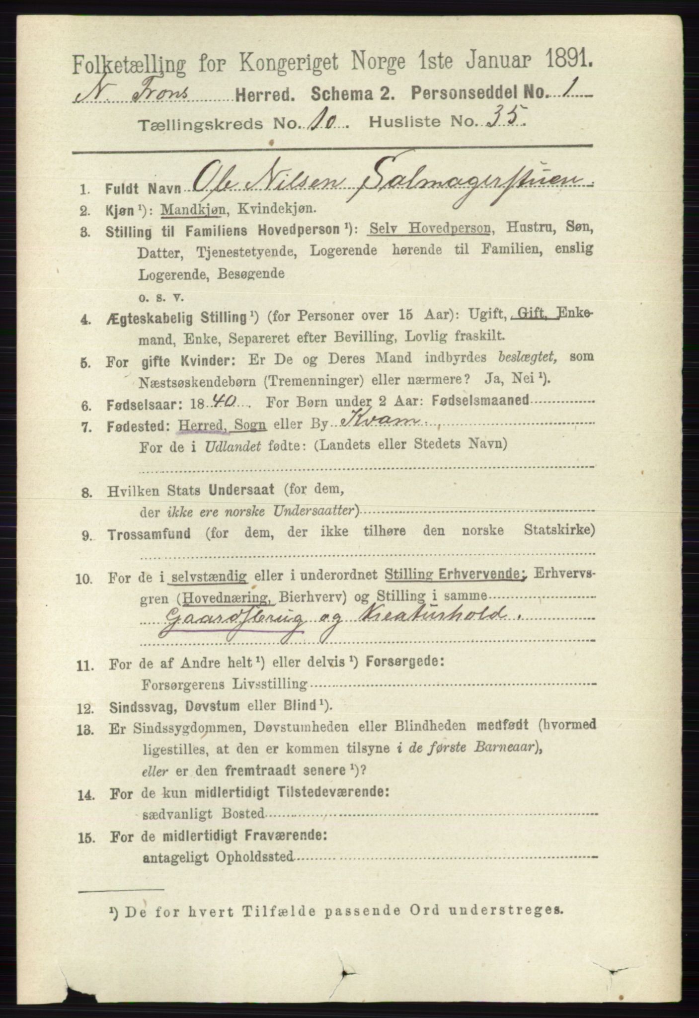 RA, 1891 census for 0518 Nord-Fron, 1891, p. 4559