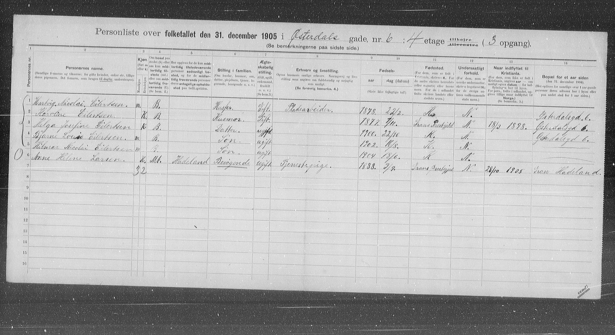 OBA, Municipal Census 1905 for Kristiania, 1905, p. 67858