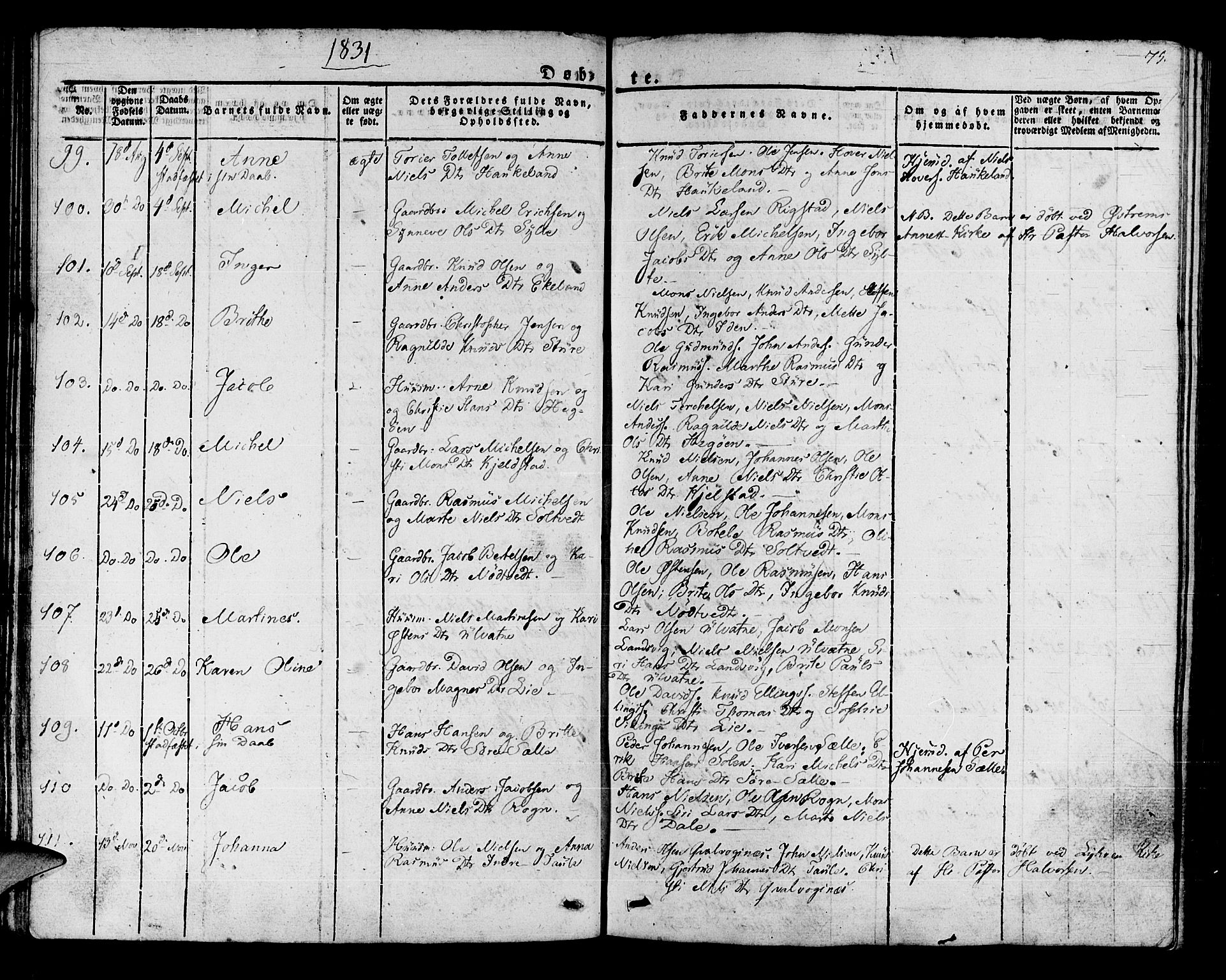 Manger sokneprestembete, SAB/A-76801/H/Haa: Parish register (official) no. A 4, 1824-1838, p. 75