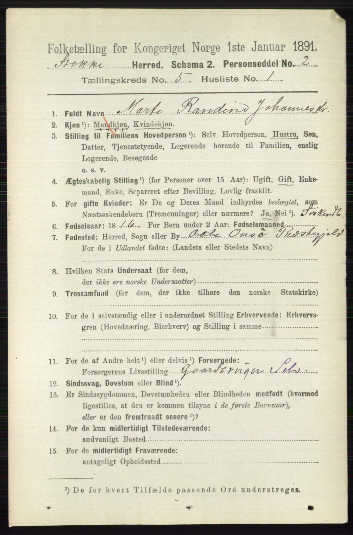 RA, 1891 census for 0720 Stokke, 1891, p. 3115