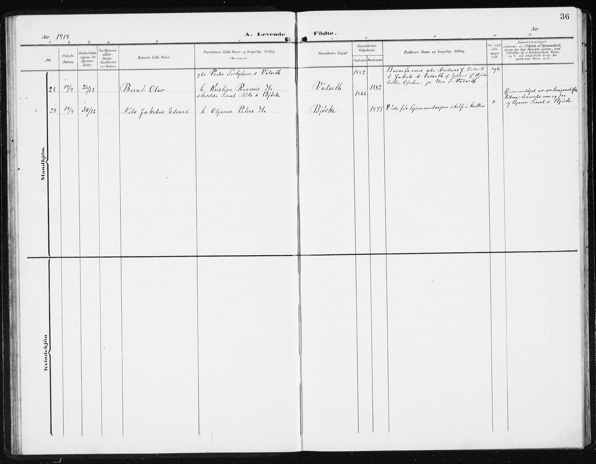 Ministerialprotokoller, klokkerbøker og fødselsregistre - Møre og Romsdal, SAT/A-1454/515/L0216: Parish register (copy) no. 515C03, 1906-1941, p. 36