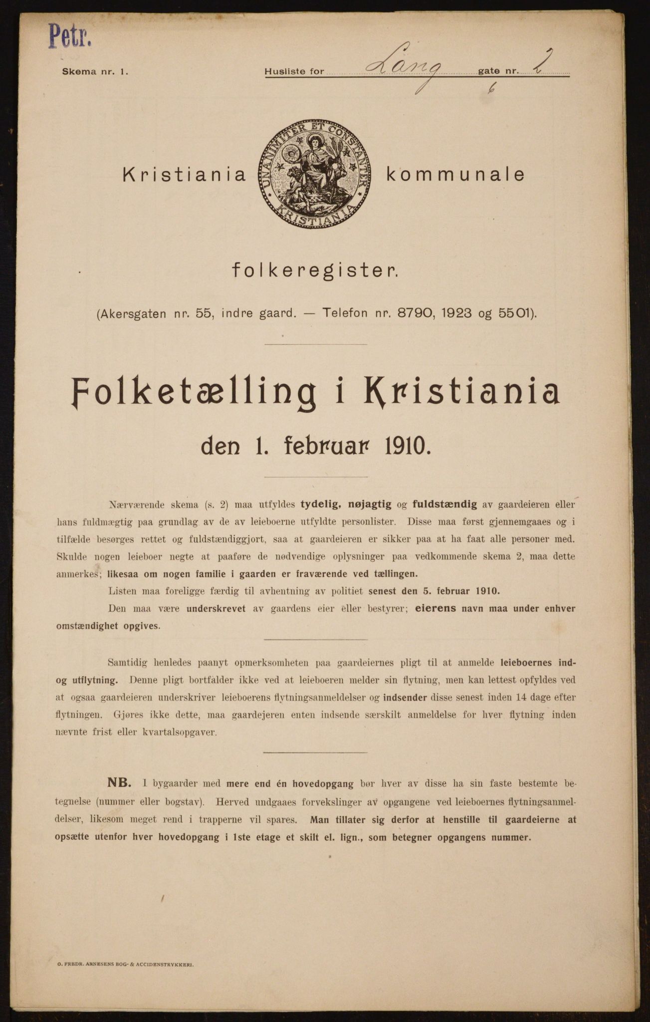 OBA, Municipal Census 1910 for Kristiania, 1910, p. 54457