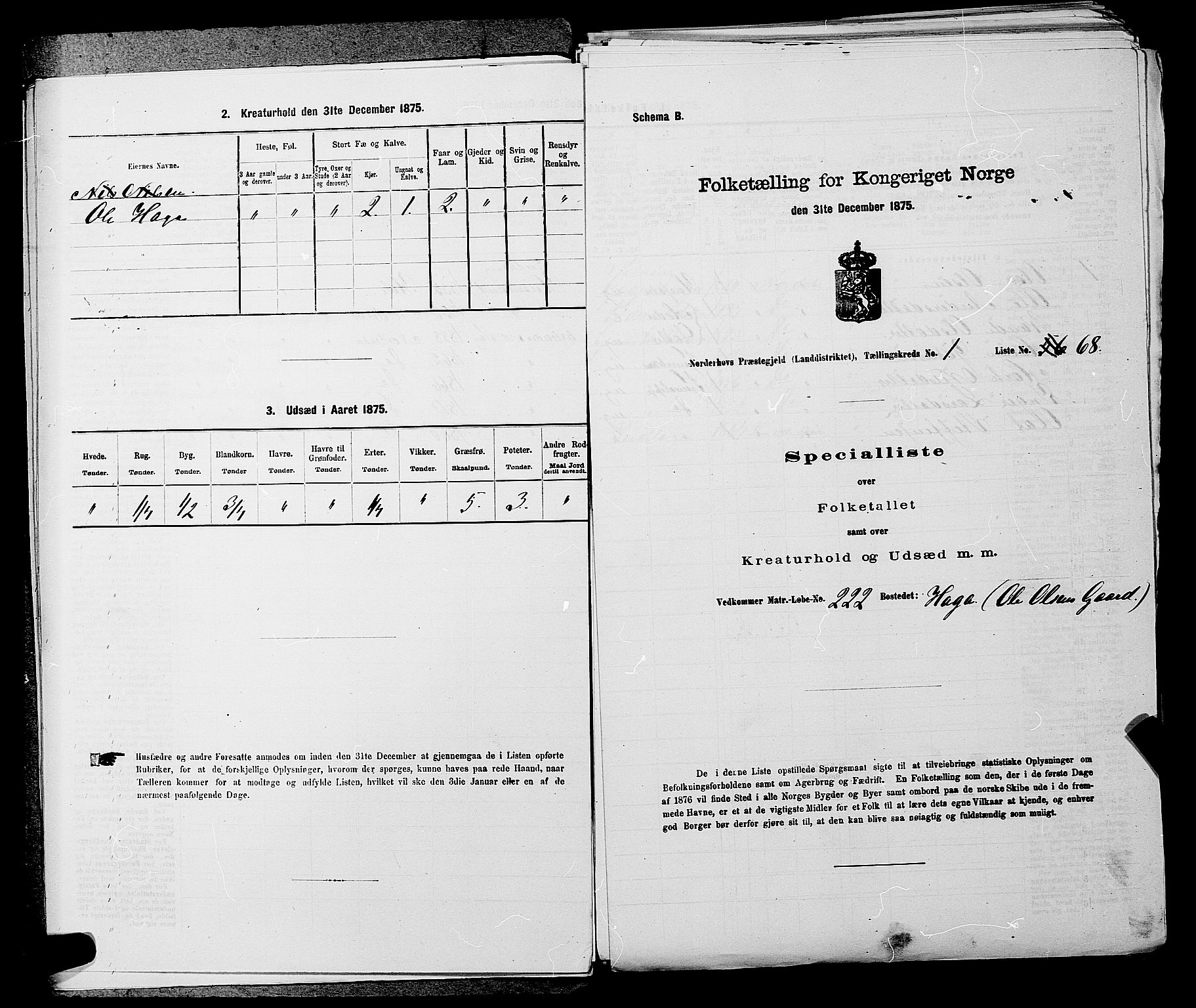 SAKO, 1875 census for 0613L Norderhov/Norderhov, Haug og Lunder, 1875, p. 97