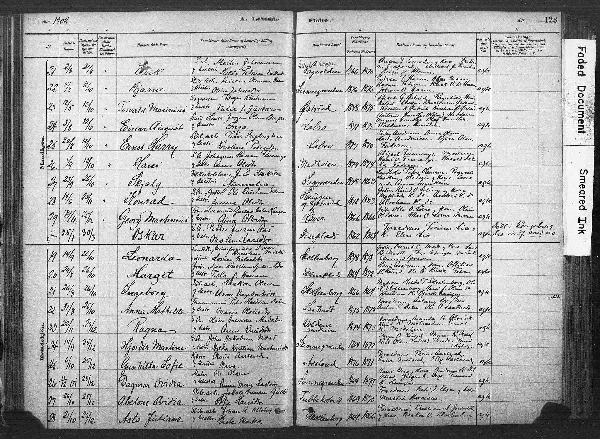 Sandsvær kirkebøker, SAKO/A-244/F/Fd/L0001: Parish register (official) no. IV 1, 1878-1906, p. 123