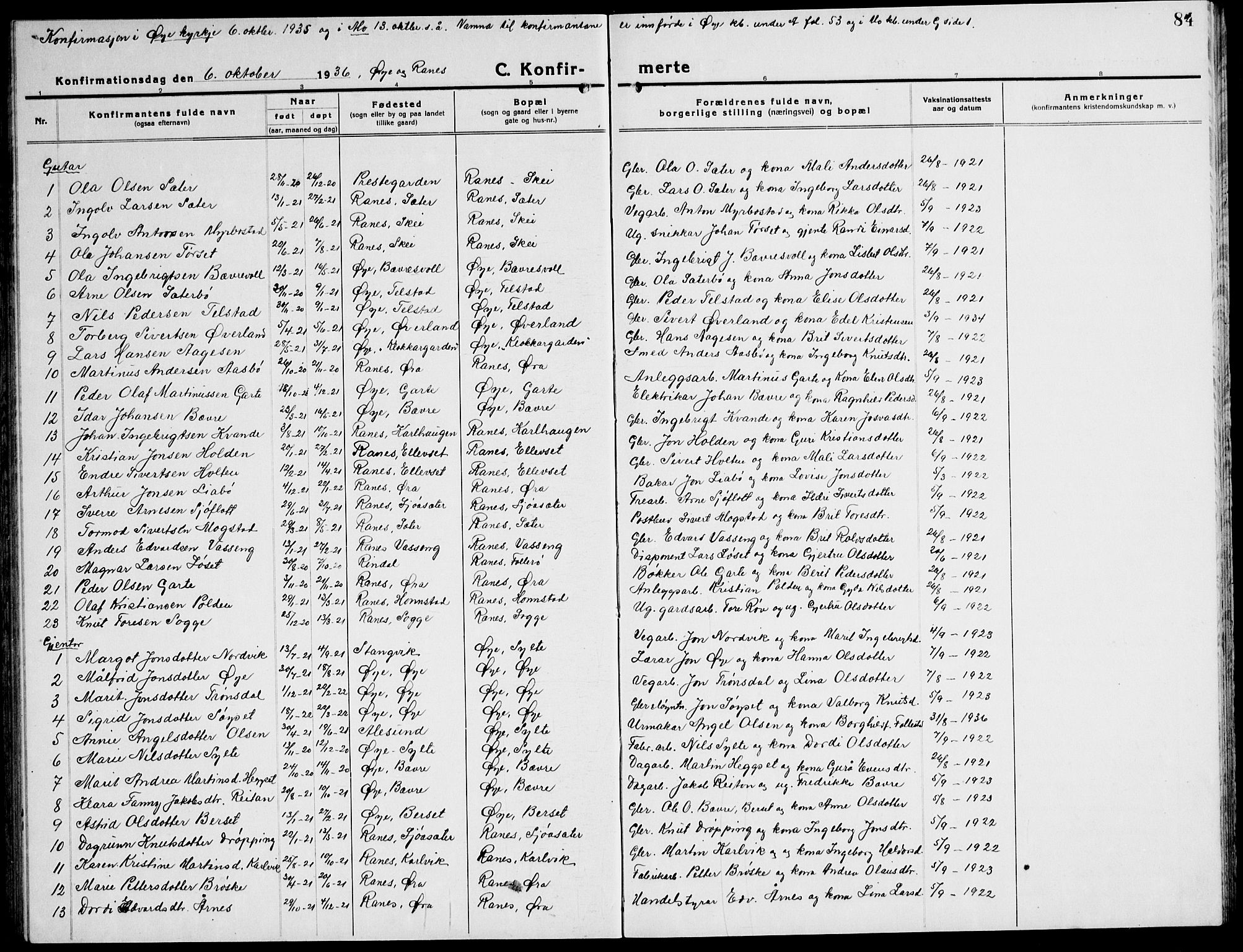 Ministerialprotokoller, klokkerbøker og fødselsregistre - Møre og Romsdal, AV/SAT-A-1454/596/L1060: Parish register (copy) no. 596C03, 1923-1944, p. 84