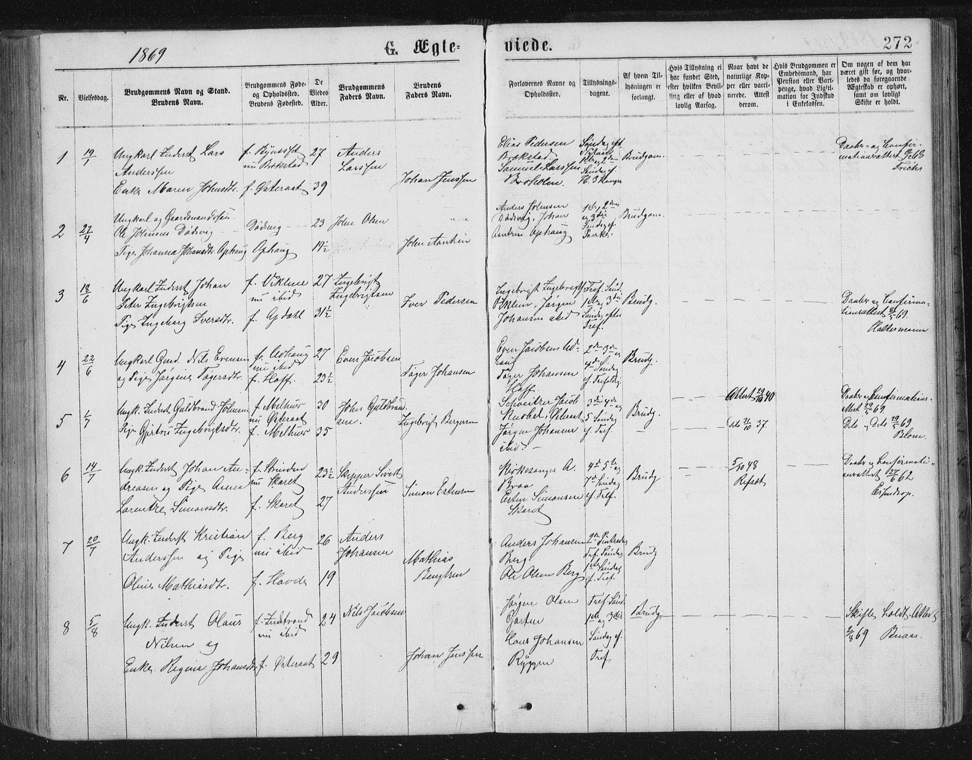 Ministerialprotokoller, klokkerbøker og fødselsregistre - Sør-Trøndelag, SAT/A-1456/659/L0745: Parish register (copy) no. 659C02, 1869-1892, p. 272