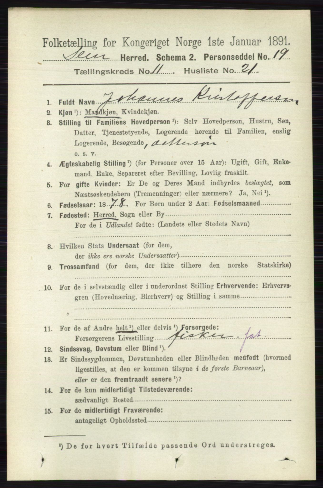 RA, 1891 census for 0721 Sem, 1891, p. 5547