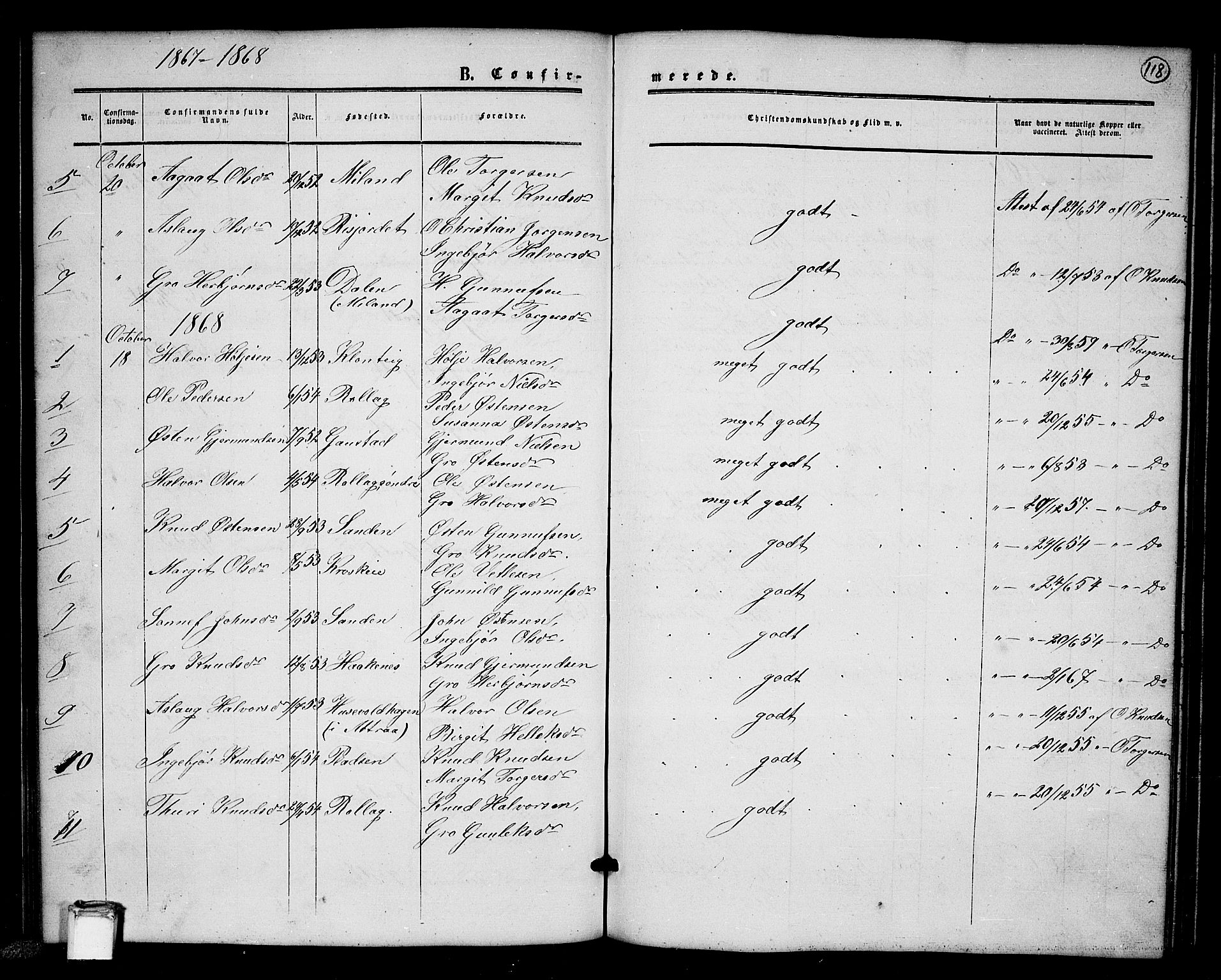 Tinn kirkebøker, SAKO/A-308/G/Gb/L0002: Parish register (copy) no. II 2, 1851-1886, p. 118