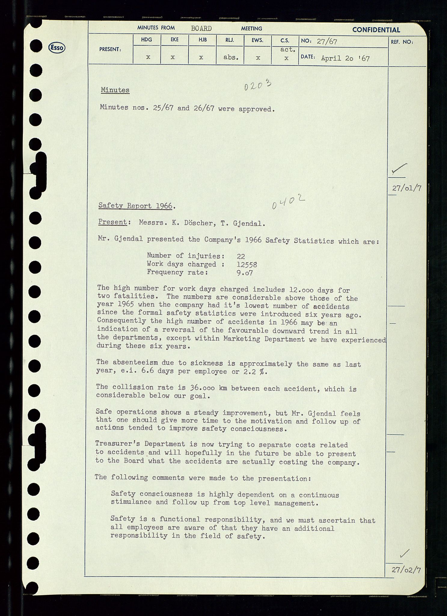 Pa 0982 - Esso Norge A/S, AV/SAST-A-100448/A/Aa/L0002/0003: Den administrerende direksjon Board minutes (styrereferater) / Den administrerende direksjon Board minutes (styrereferater), 1967, p. 57