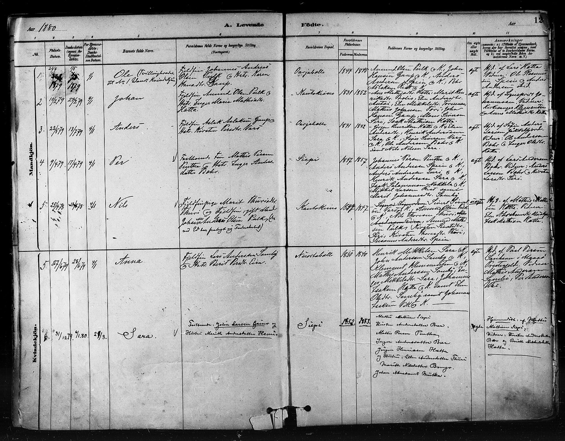 Kautokeino sokneprestembete, SATØ/S-1340/H/Ha/L0004.kirke: Parish register (official) no. 4, 1877-1896, p. 12