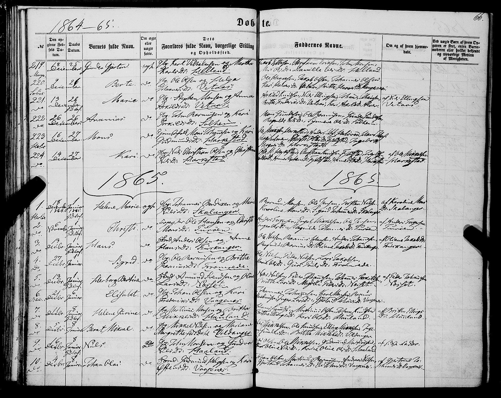 Manger sokneprestembete, AV/SAB-A-76801/H/Haa: Parish register (official) no. A 7, 1860-1870, p. 66