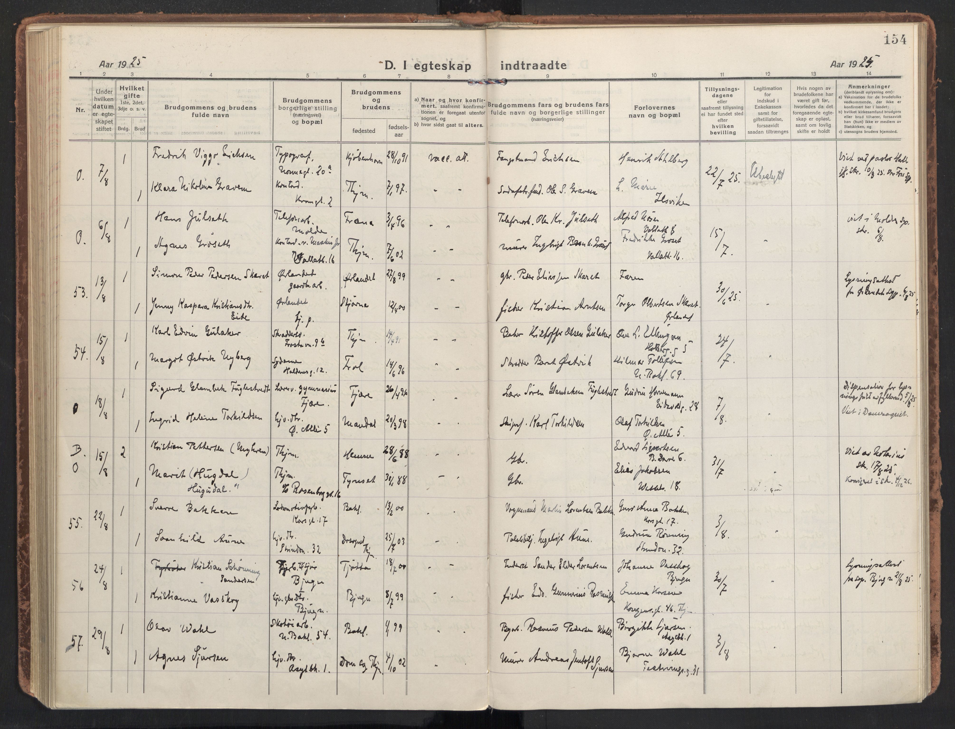 Ministerialprotokoller, klokkerbøker og fødselsregistre - Sør-Trøndelag, AV/SAT-A-1456/604/L0206: Parish register (official) no. 604A26, 1917-1931, p. 154