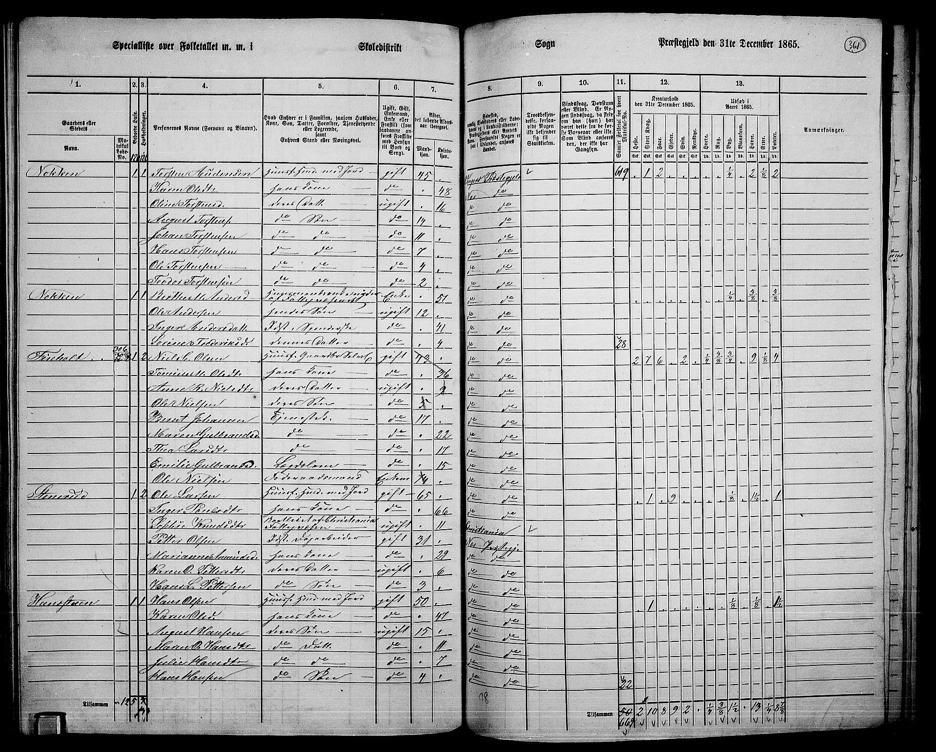 RA, 1865 census for Nes, 1865, p. 332