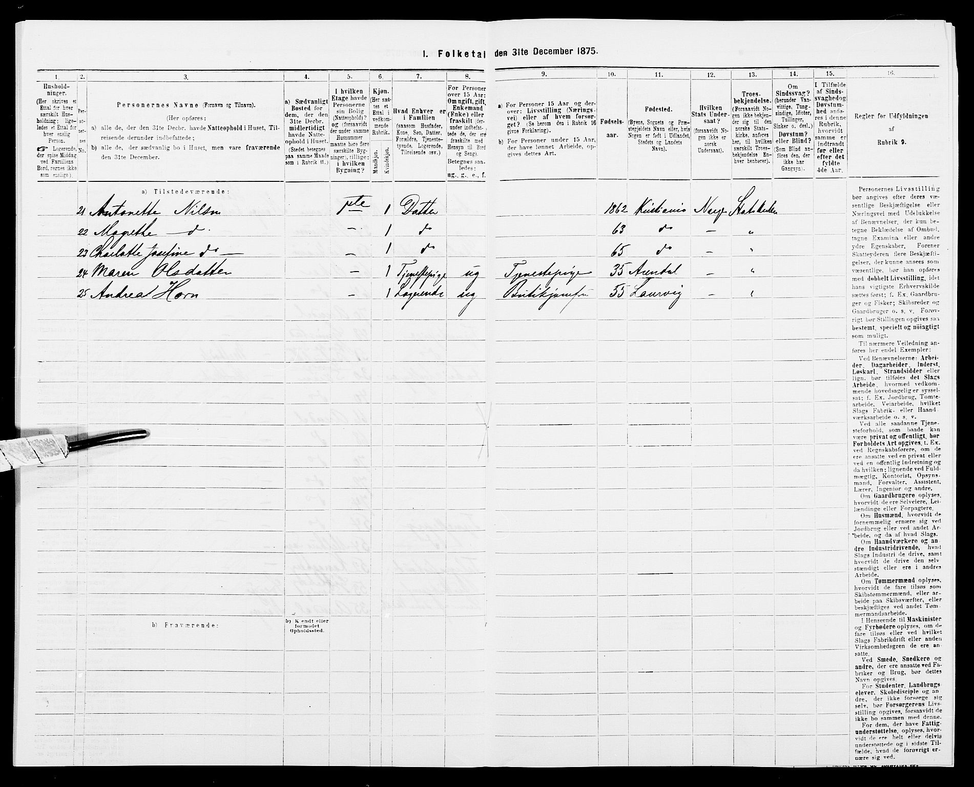 SAK, 1875 census for 0903P Arendal, 1875, p. 92