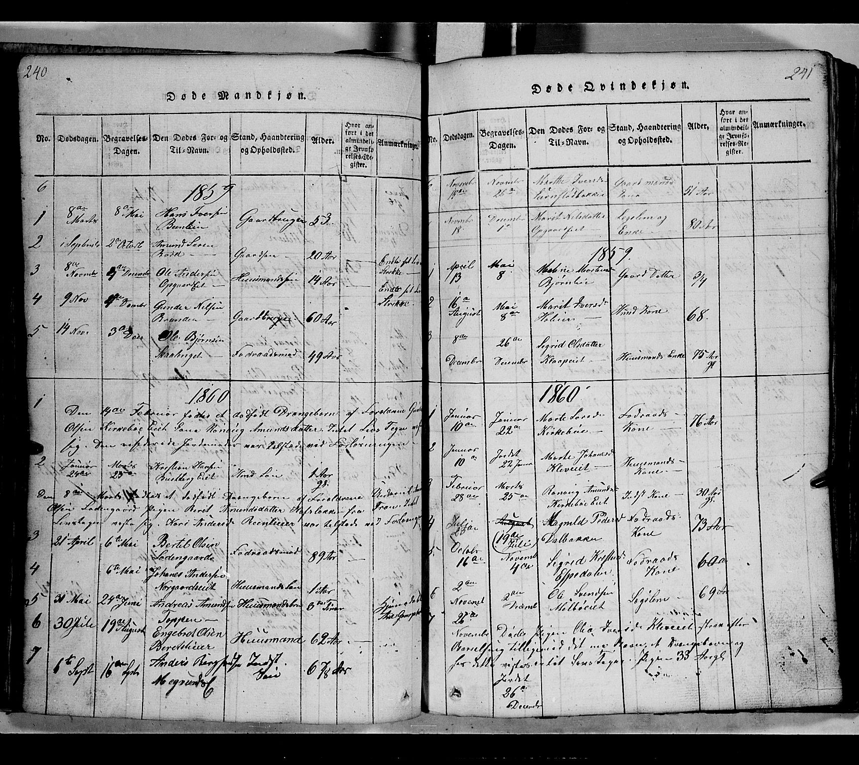 Gausdal prestekontor, SAH/PREST-090/H/Ha/Hab/L0002: Parish register (copy) no. 2, 1818-1874, p. 240-241