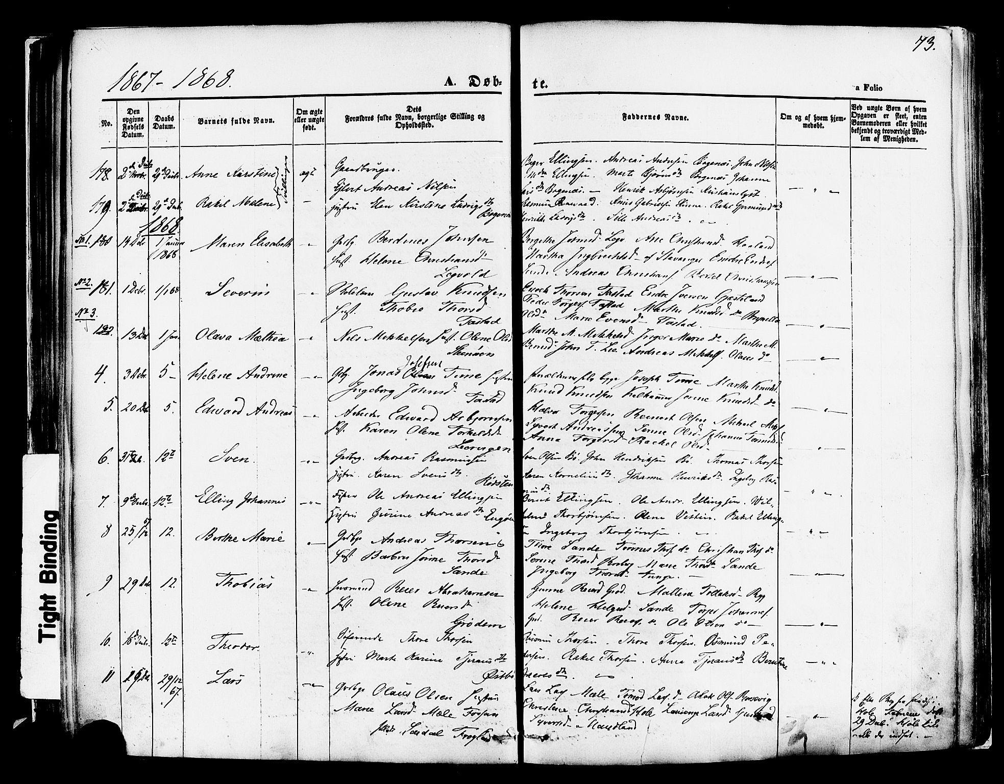 Hetland sokneprestkontor, AV/SAST-A-101826/30/30BA/L0003: Parish register (official) no. A 3, 1862-1876, p. 73