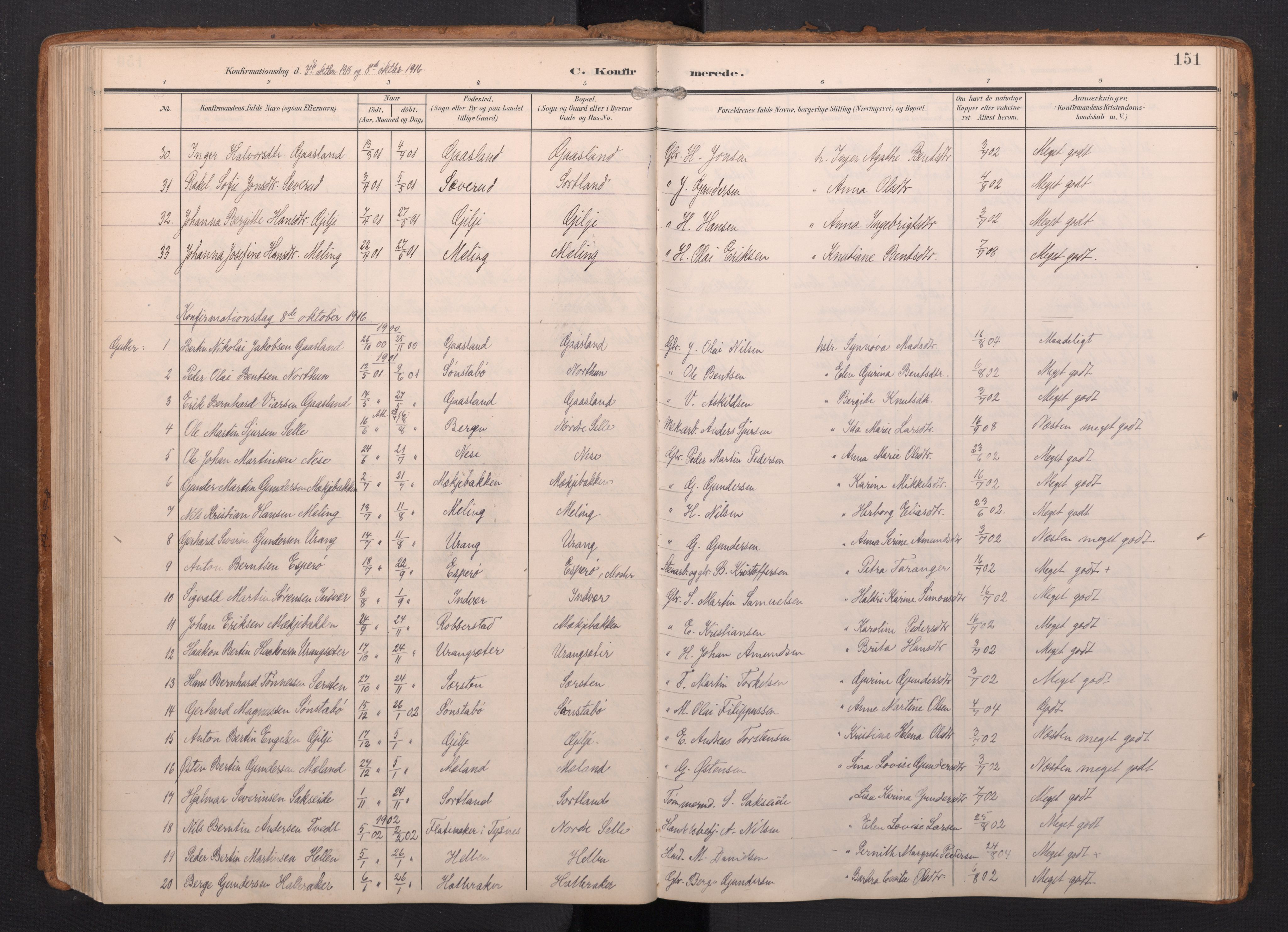 Finnås sokneprestembete, SAB/A-99925/H/Ha/Haa/Haac/L0003: Parish register (official) no. C 3, 1905-1917, p. 151