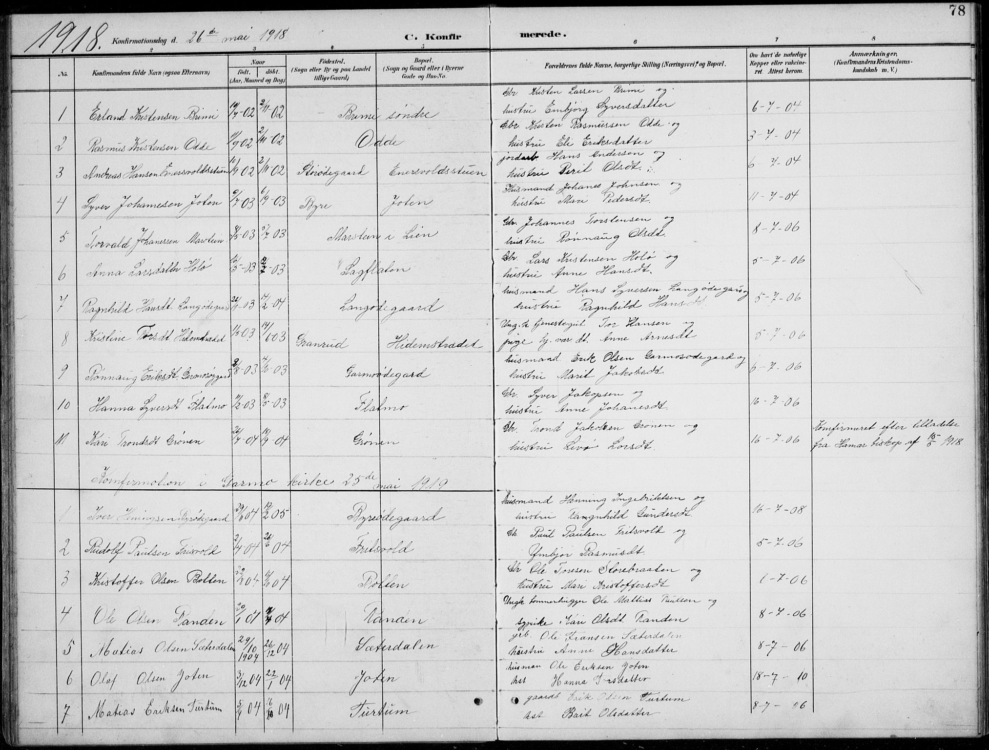 Lom prestekontor, SAH/PREST-070/L/L0006: Parish register (copy) no. 6, 1901-1939, p. 78