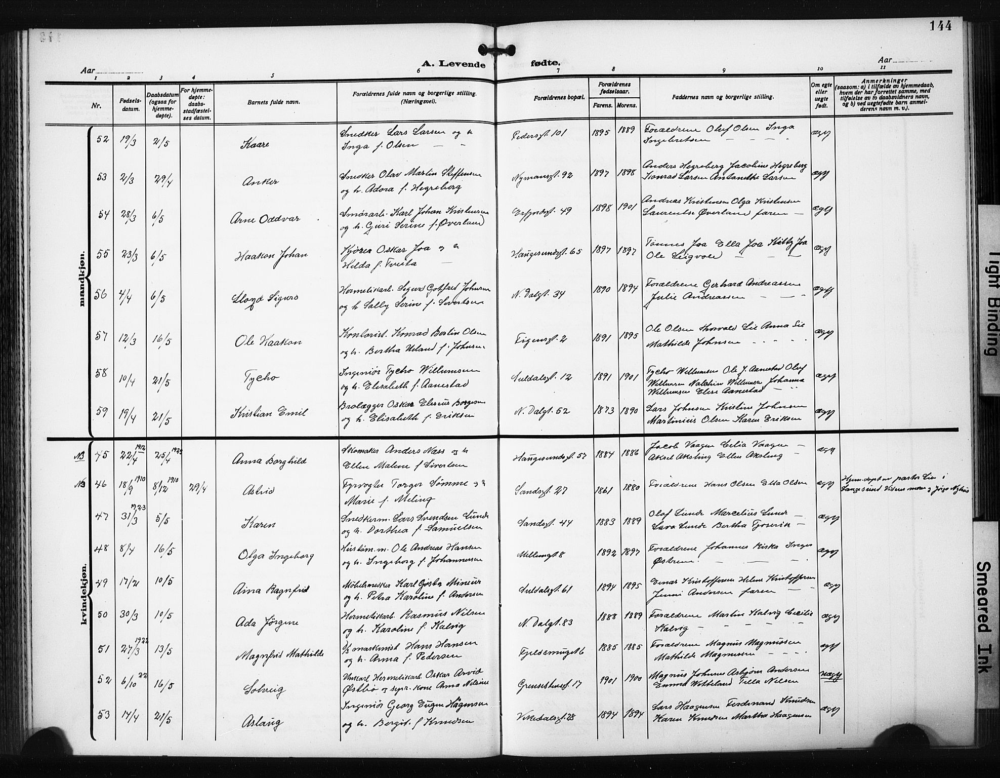 St. Johannes sokneprestkontor, SAST/A-101814/001/30/30BB/L0008: Parish register (copy) no. B 8, 1918-1929, p. 144