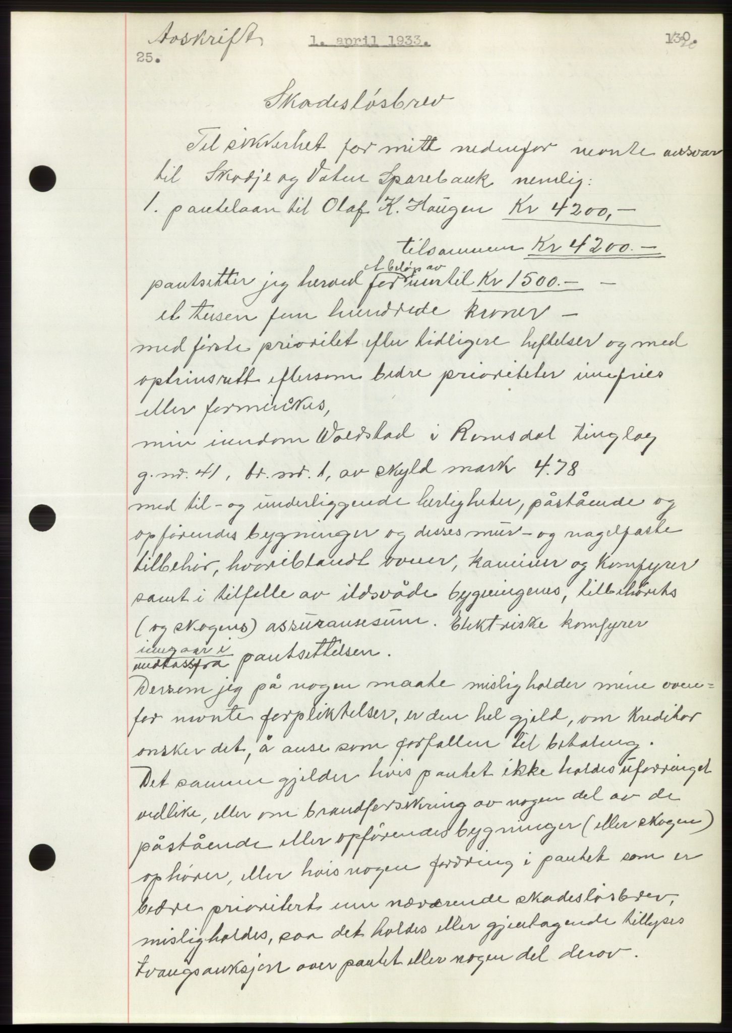 Romsdal sorenskriveri, AV/SAT-A-4149/1/2/2C/L0063: Mortgage book no. 57, 1933-1933, Deed date: 01.04.1933