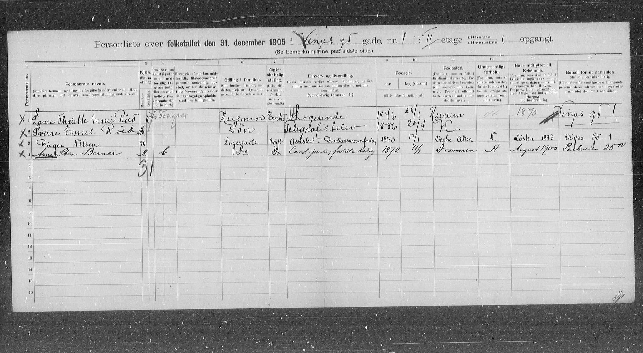 OBA, Municipal Census 1905 for Kristiania, 1905, p. 65239