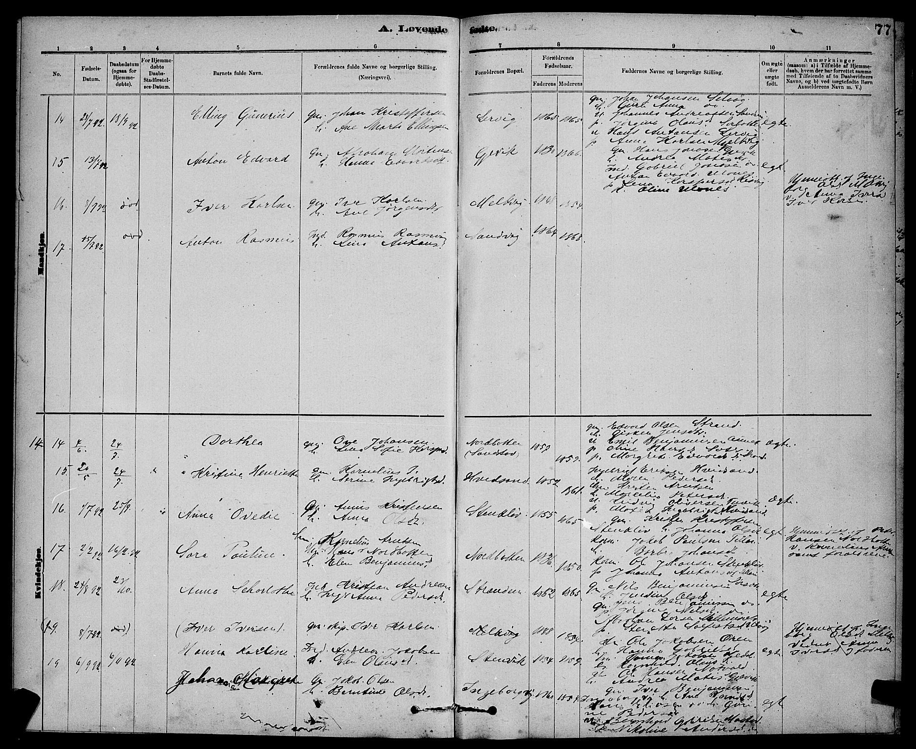 Ministerialprotokoller, klokkerbøker og fødselsregistre - Sør-Trøndelag, SAT/A-1456/637/L0562: Parish register (copy) no. 637C03, 1883-1898, p. 77