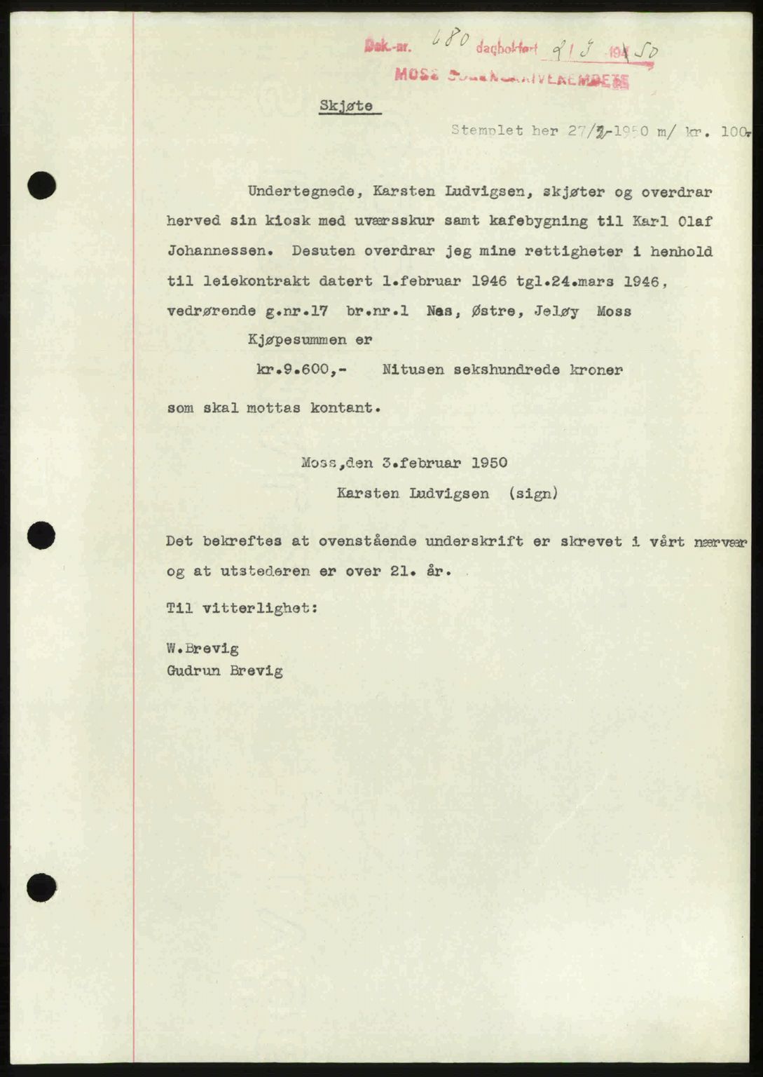 Moss sorenskriveri, SAO/A-10168: Mortgage book no. A25, 1950-1950, Diary no: : 680/1950