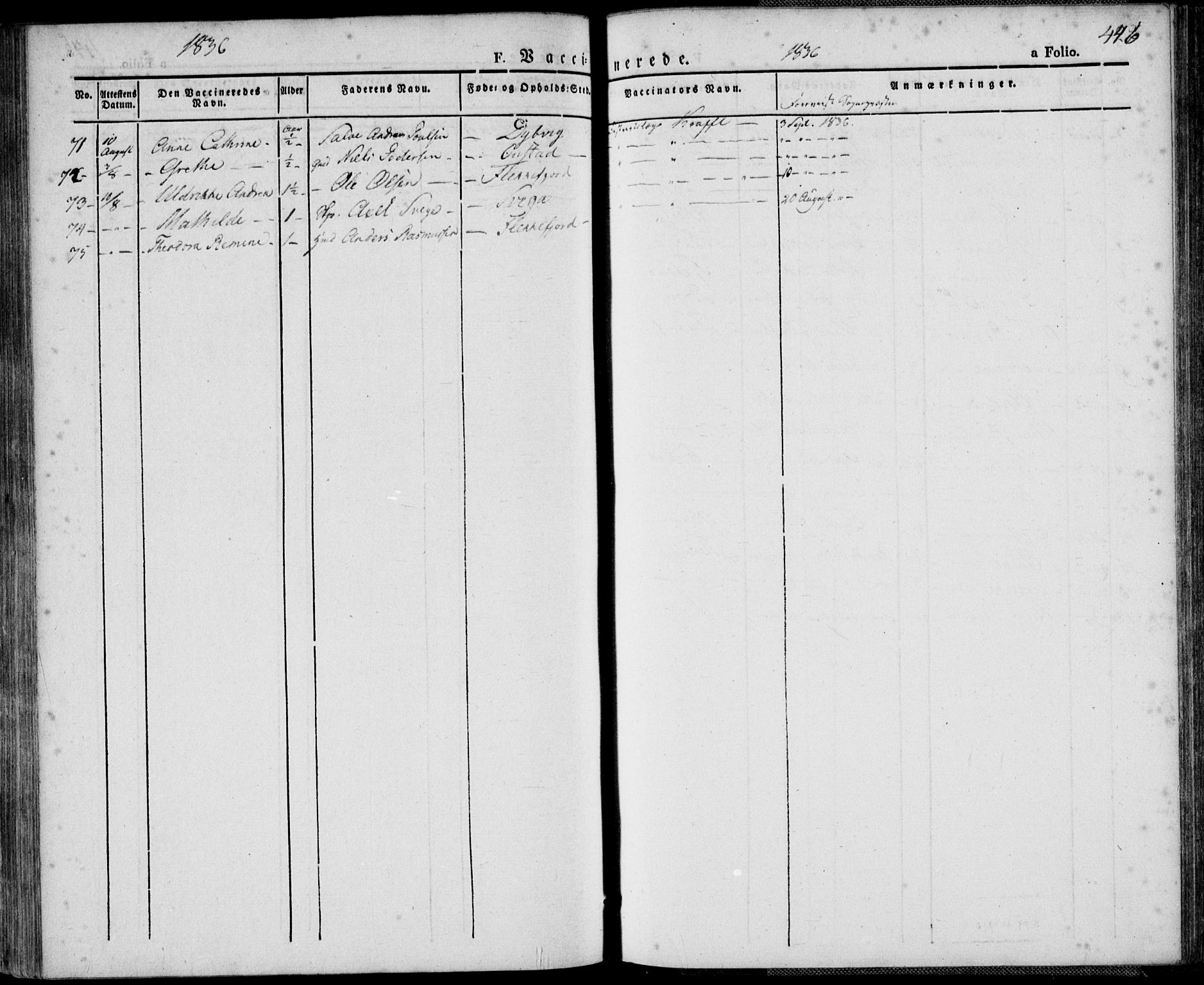 Flekkefjord sokneprestkontor, SAK/1111-0012/F/Fa/Fac/L0003: Parish register (official) no. A 3, 1826-1841, p. 446