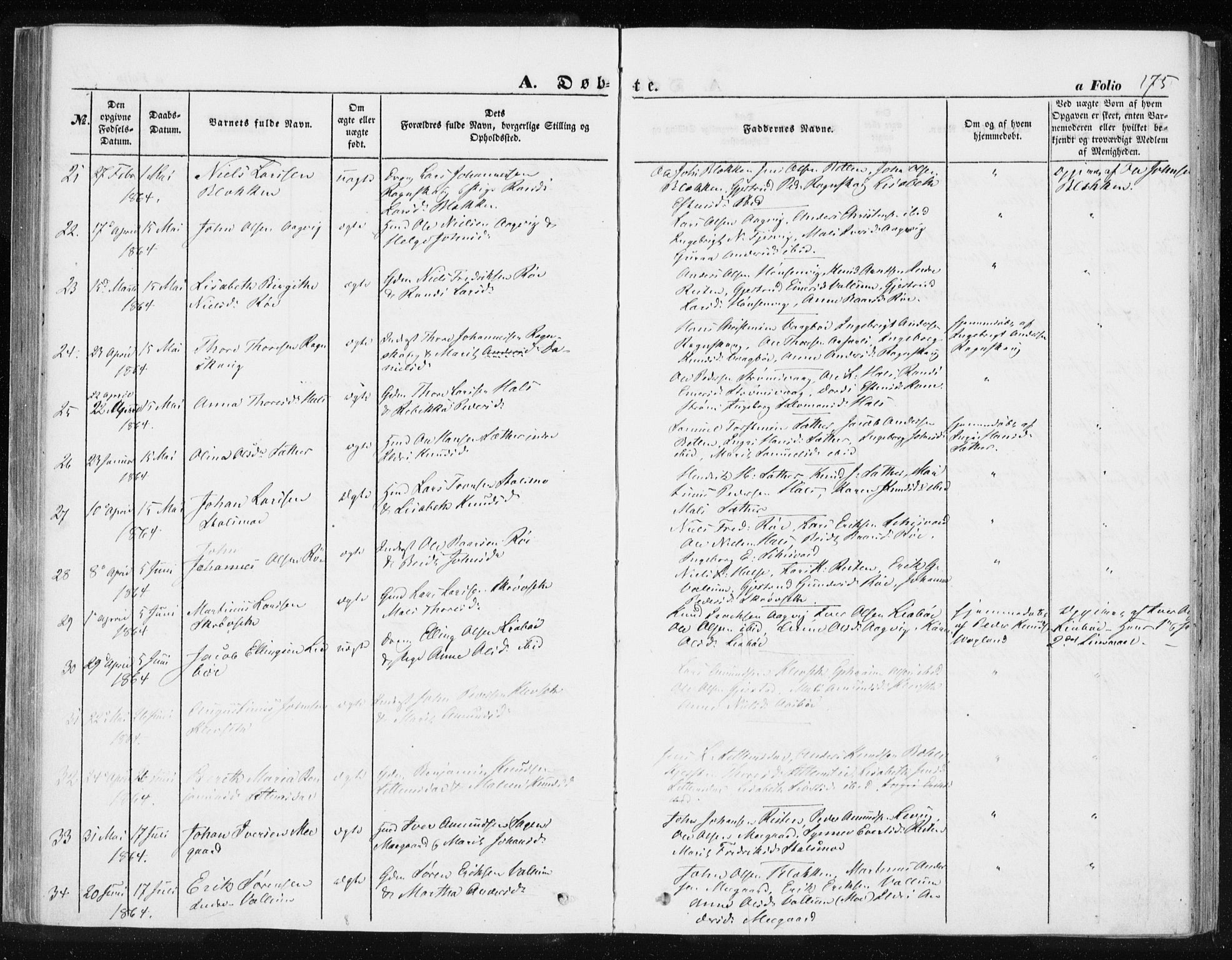 Ministerialprotokoller, klokkerbøker og fødselsregistre - Møre og Romsdal, SAT/A-1454/576/L0883: Parish register (official) no. 576A01, 1849-1865, p. 175