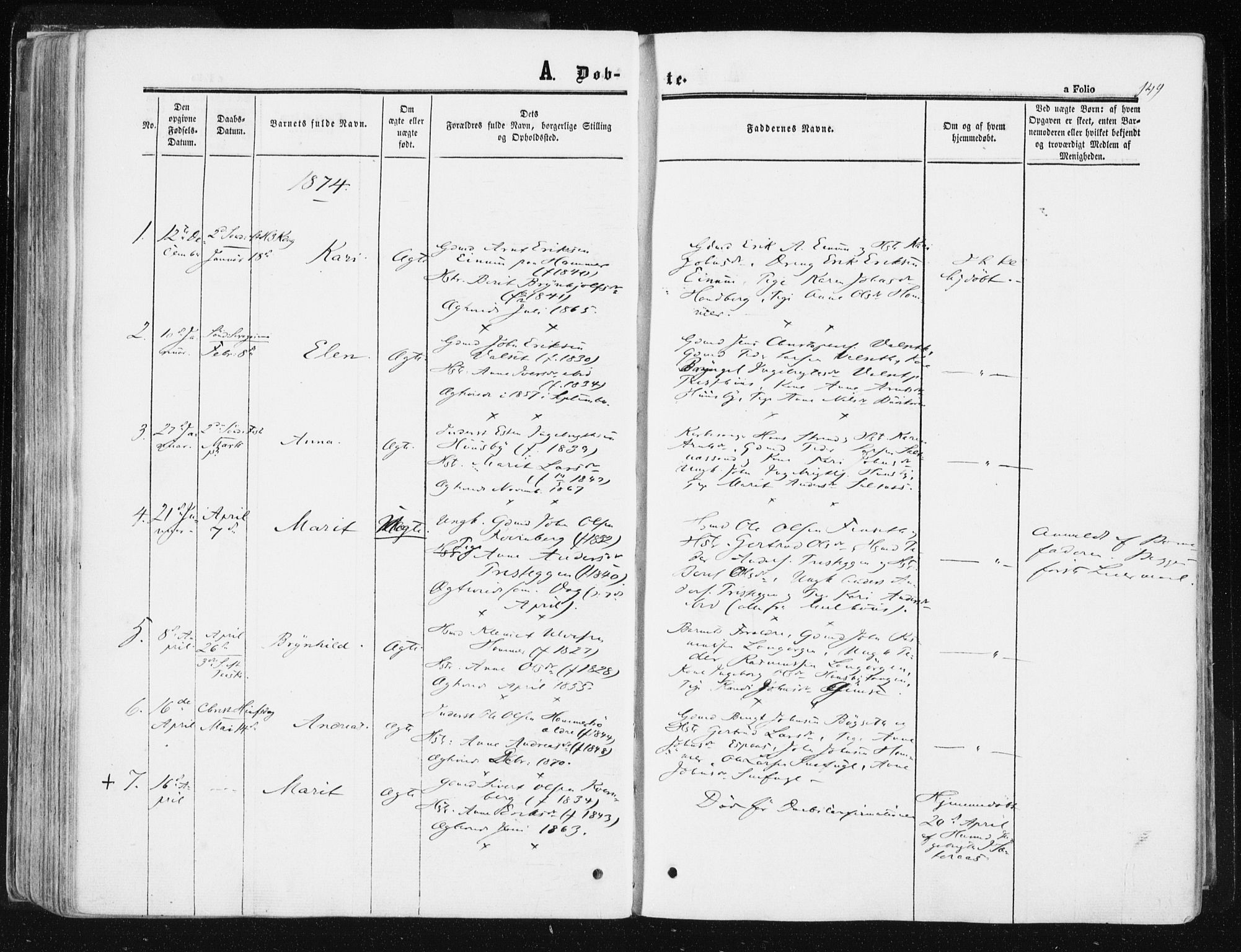 Ministerialprotokoller, klokkerbøker og fødselsregistre - Sør-Trøndelag, SAT/A-1456/612/L0377: Parish register (official) no. 612A09, 1859-1877, p. 149