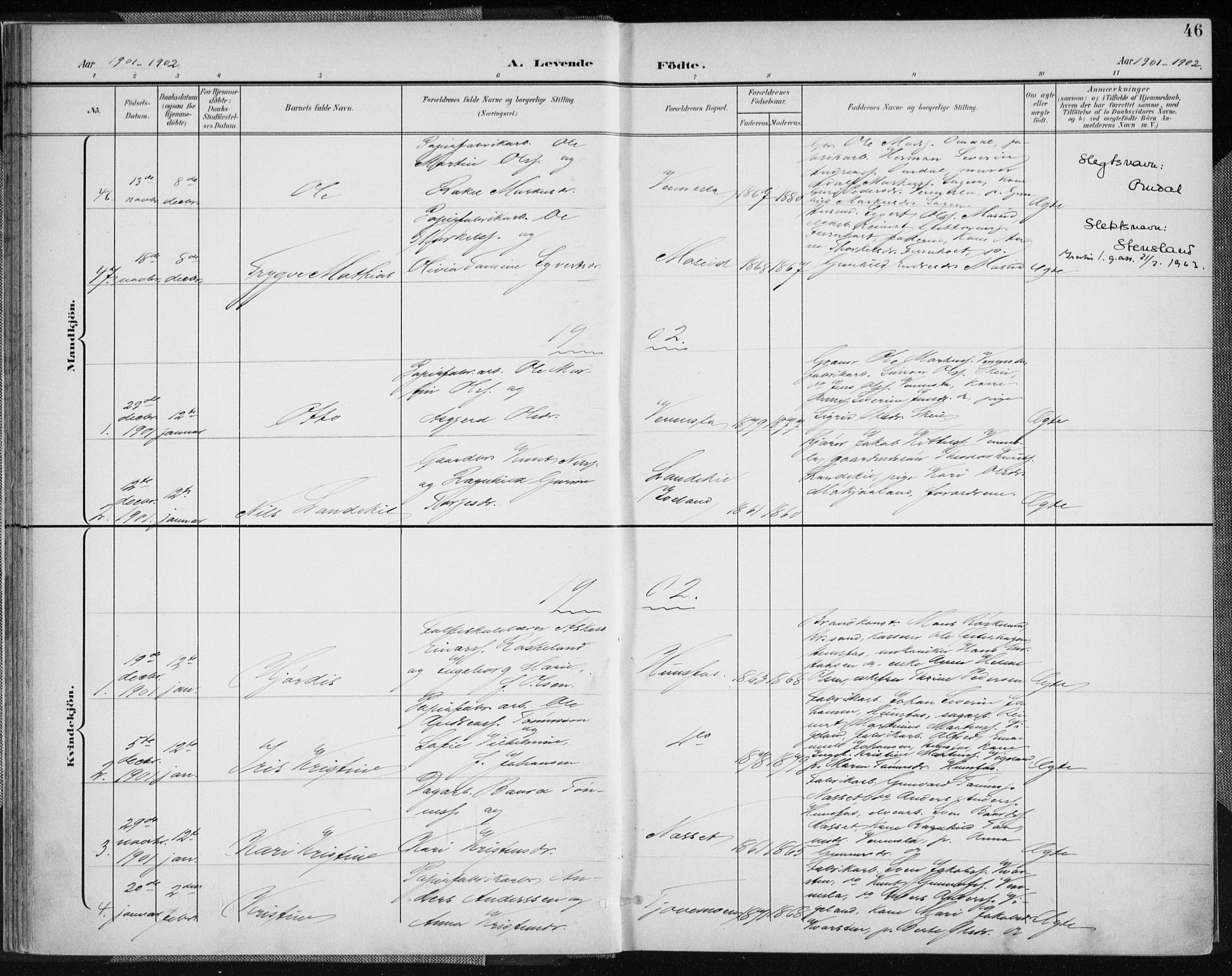 Vennesla sokneprestkontor, AV/SAK-1111-0045/Fa/Fab/L0005: Parish register (official) no. A 5, 1897-1909, p. 46