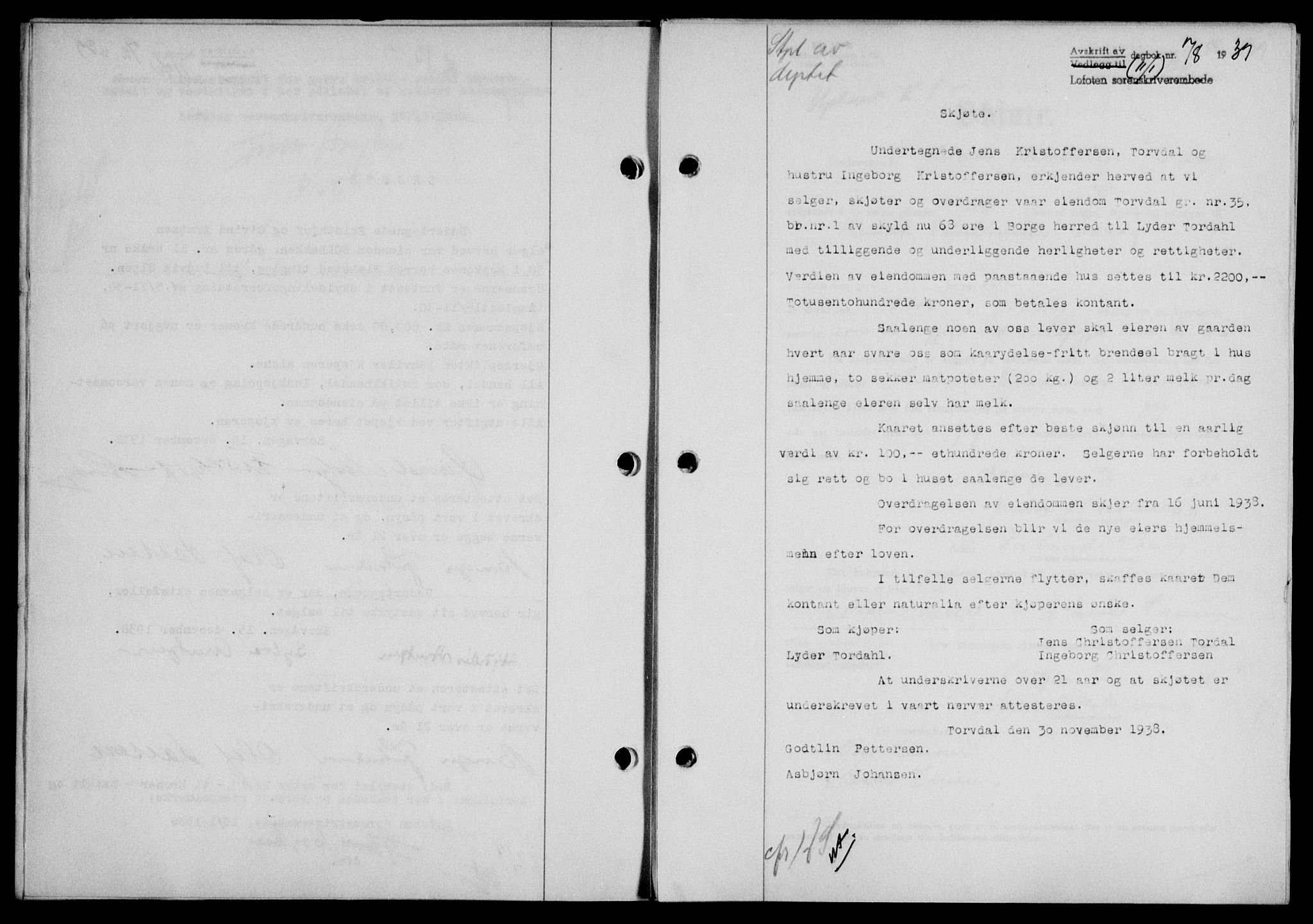 Lofoten sorenskriveri, SAT/A-0017/1/2/2C/L0005a: Mortgage book no. 5a, 1939-1939, Diary no: : 78/1939