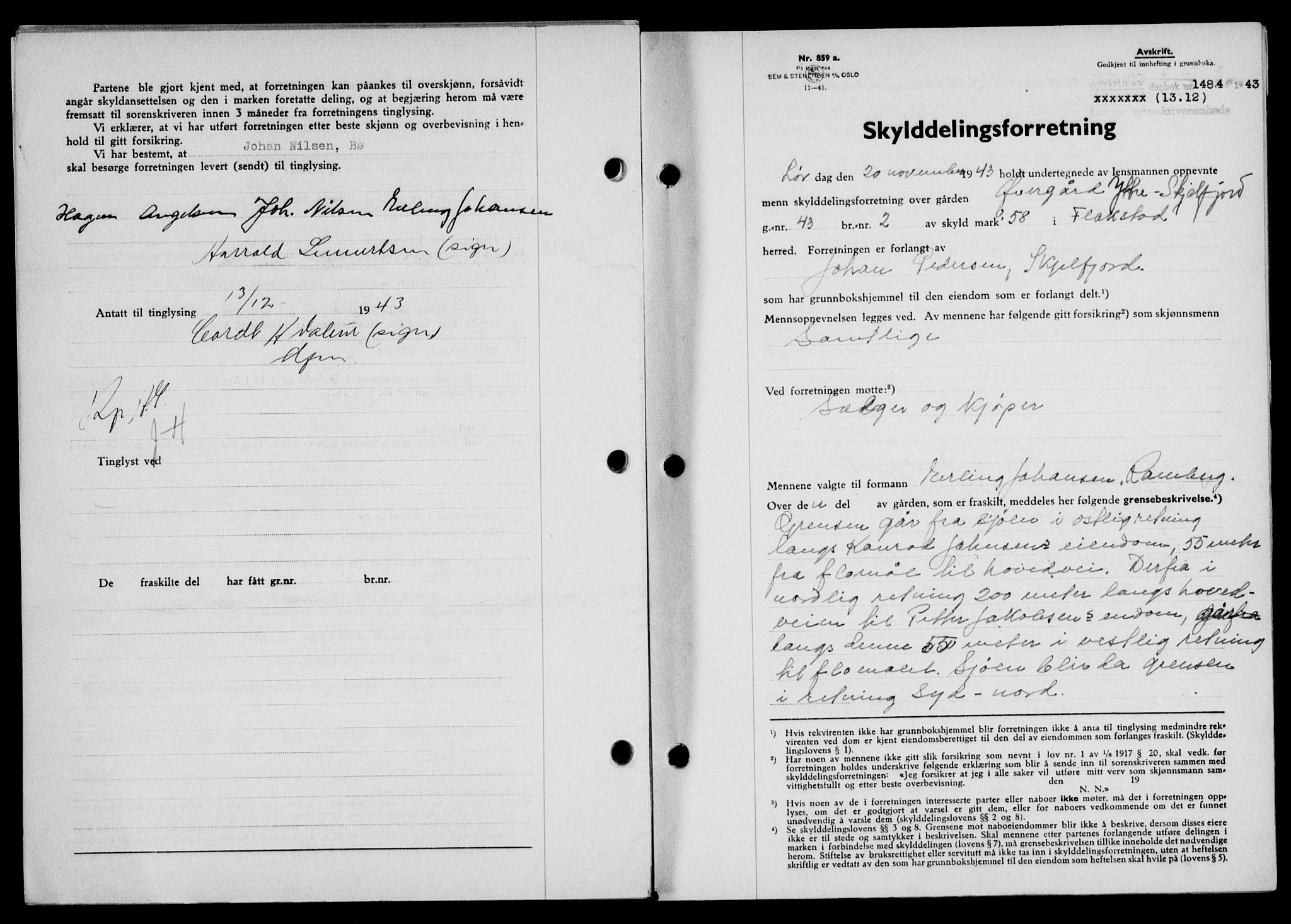 Lofoten sorenskriveri, SAT/A-0017/1/2/2C/L0012a: Mortgage book no. 12a, 1943-1944, Diary no: : 1484/1943