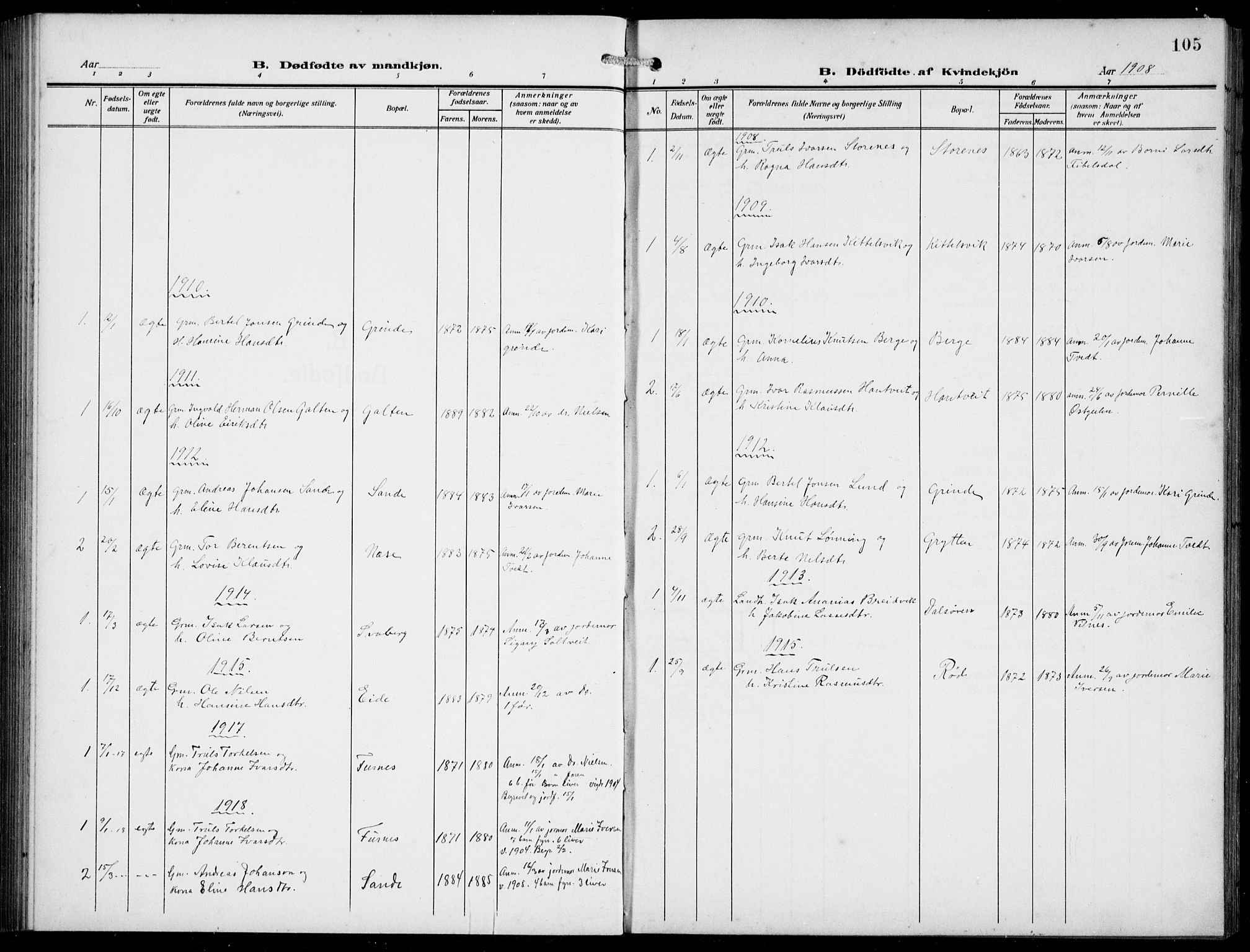 Gulen sokneprestembete, AV/SAB-A-80201/H/Hab/Habb/L0004: Parish register (copy) no. B 4, 1908-1936, p. 105