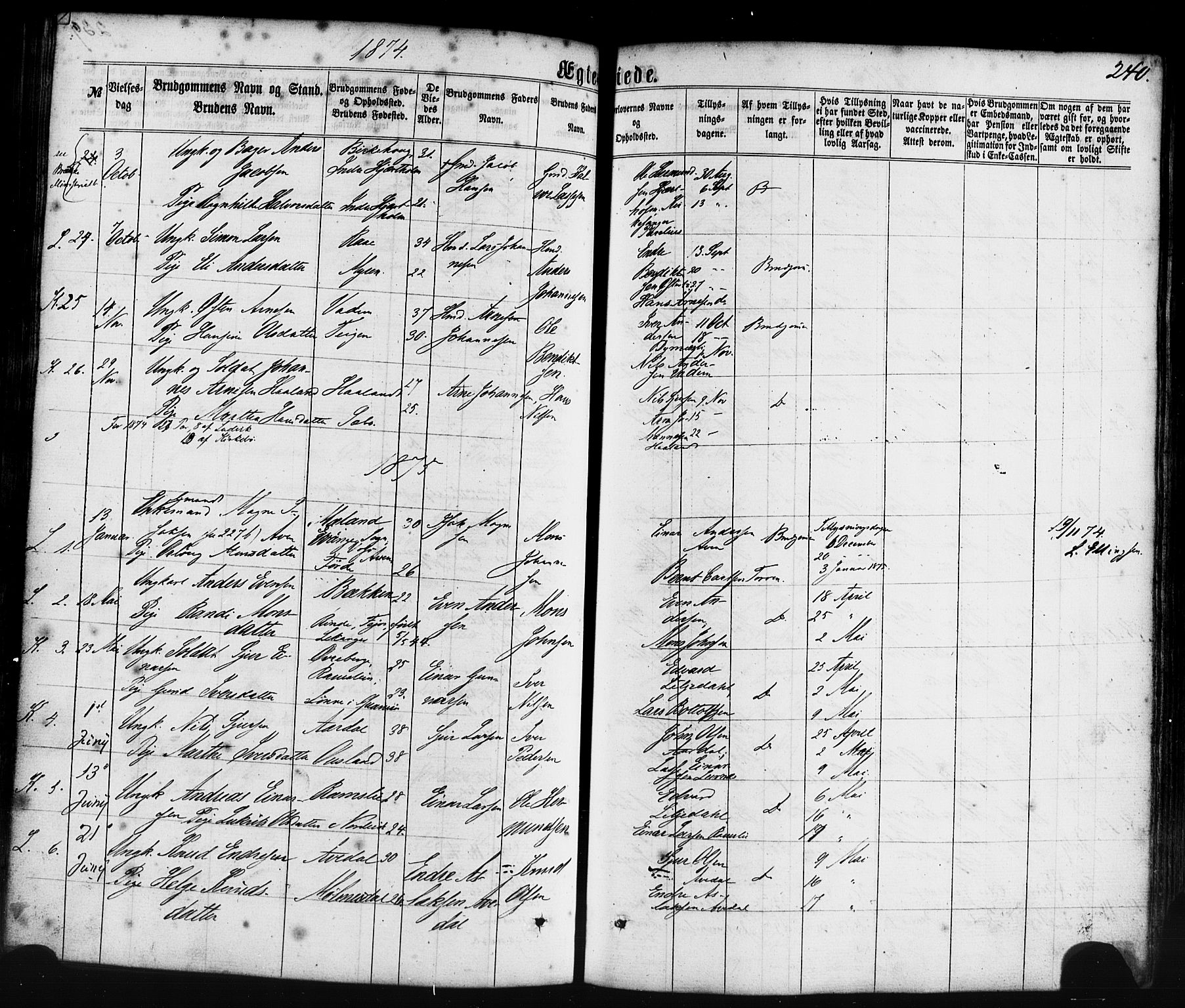 Lavik sokneprestembete, AV/SAB-A-80901: Parish register (official) no. A 4, 1864-1881, p. 240