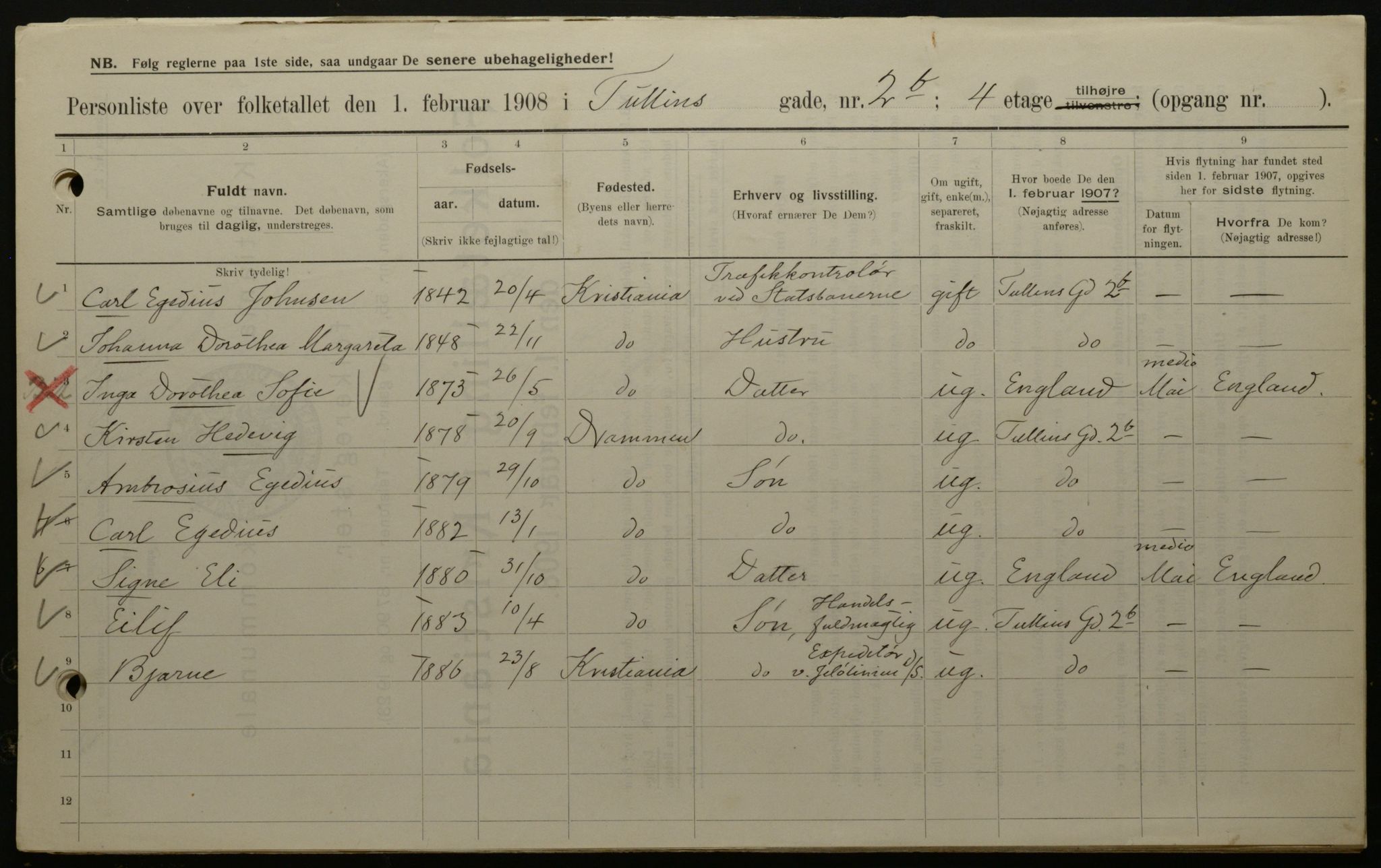 OBA, Municipal Census 1908 for Kristiania, 1908, p. 105481