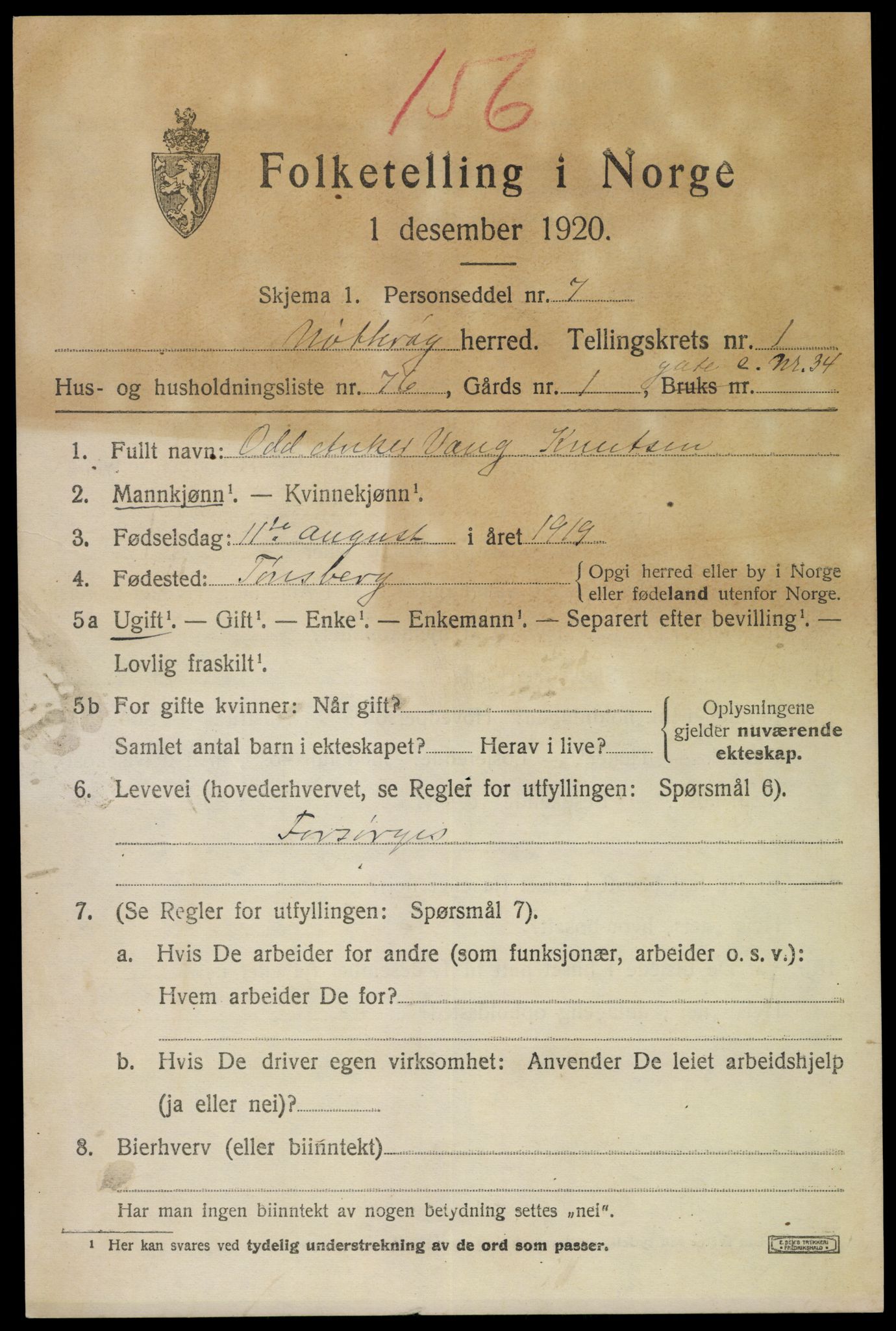 SAKO, 1920 census for Nøtterøy, 1920, p. 3845