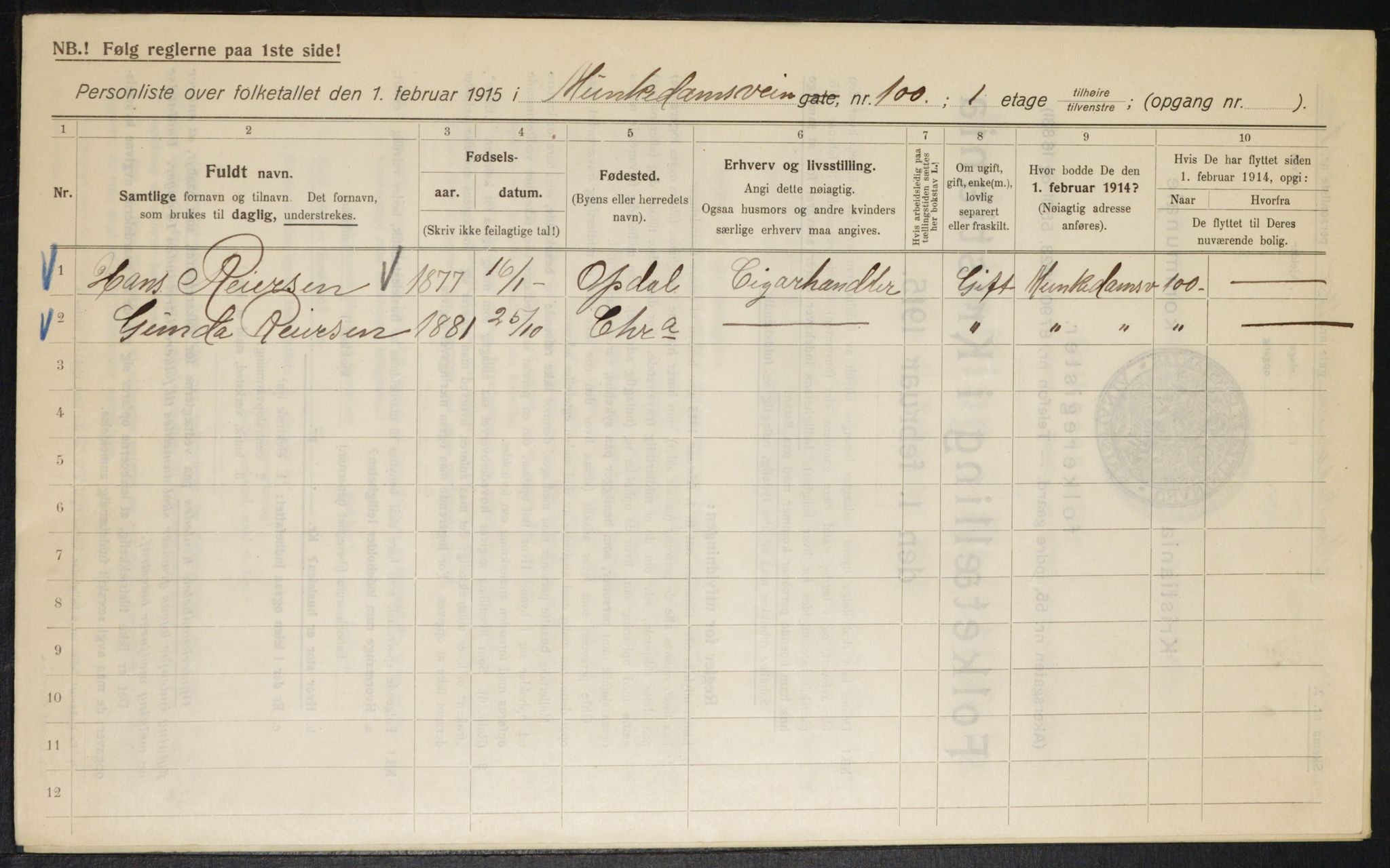 OBA, Municipal Census 1915 for Kristiania, 1915, p. 67374