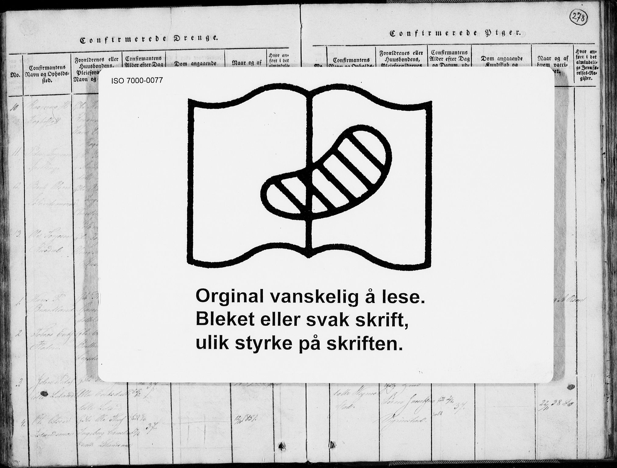 Nord-Audnedal sokneprestkontor, AV/SAK-1111-0032/F/Fb/Fbb/L0001: Parish register (copy) no. B 1, 1816-1858, p. 278