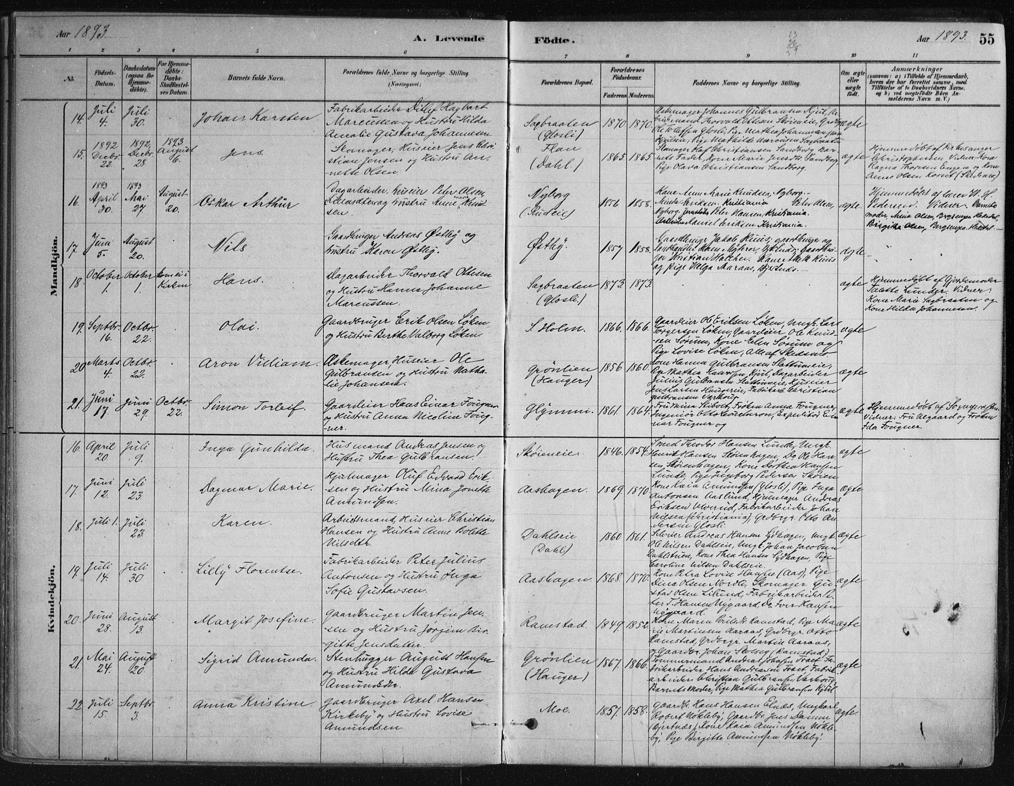 Nittedal prestekontor Kirkebøker, AV/SAO-A-10365a/F/Fa/L0007: Parish register (official) no. I 7, 1879-1901, p. 55