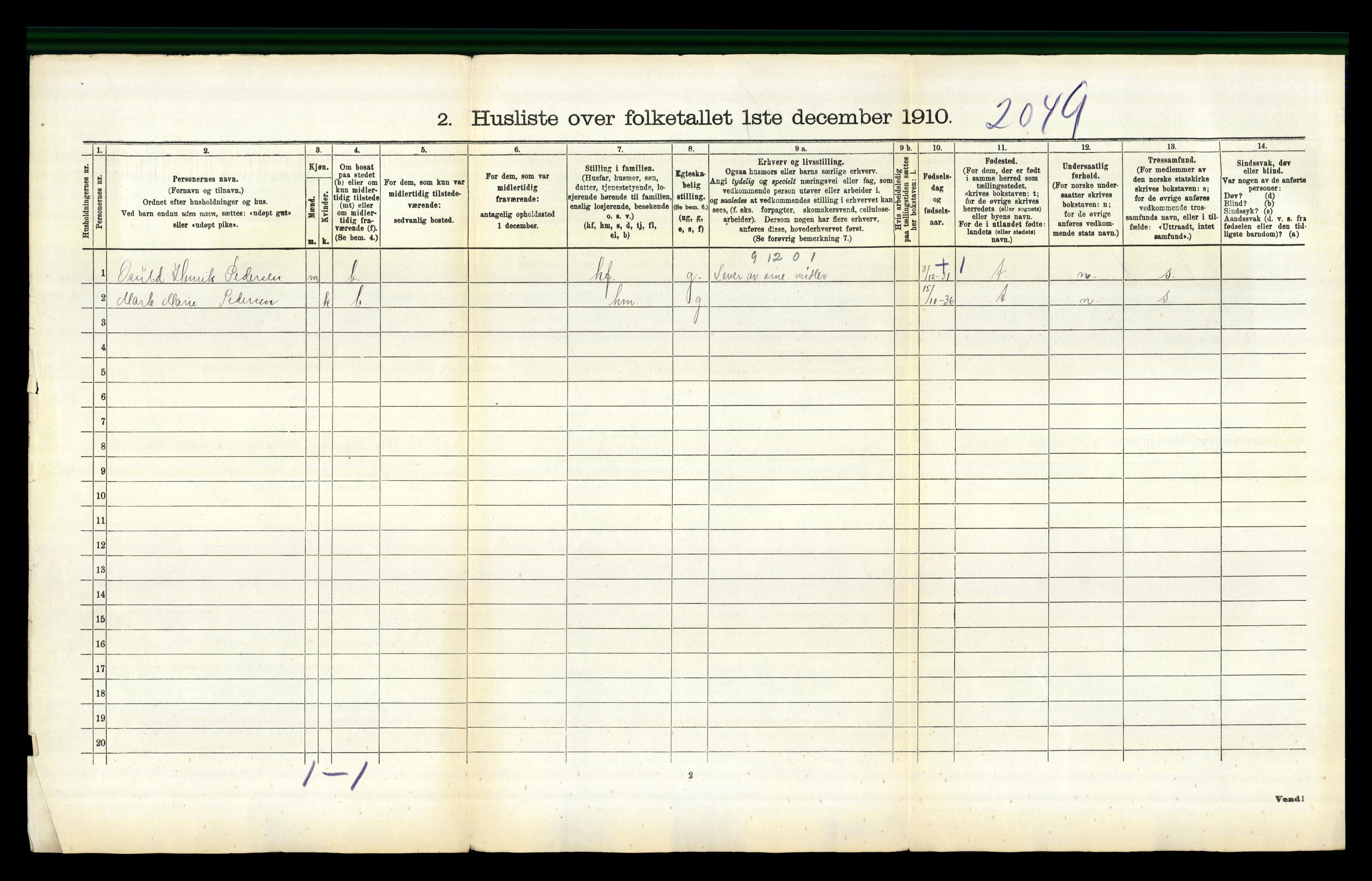 RA, 1910 census for Flosta, 1910, p. 174