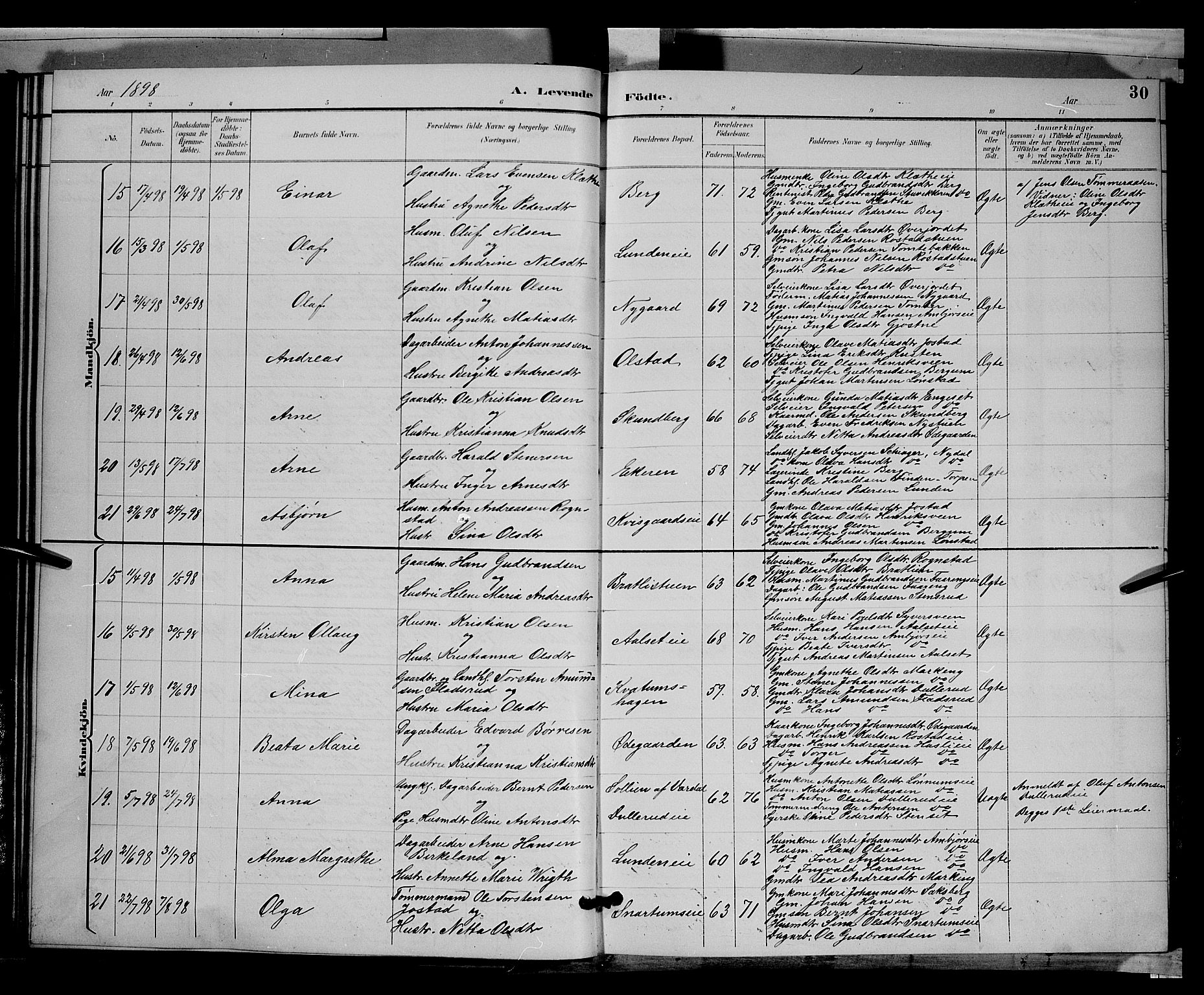Biri prestekontor, SAH/PREST-096/H/Ha/Hab/L0003: Parish register (copy) no. 3, 1892-1905, p. 30