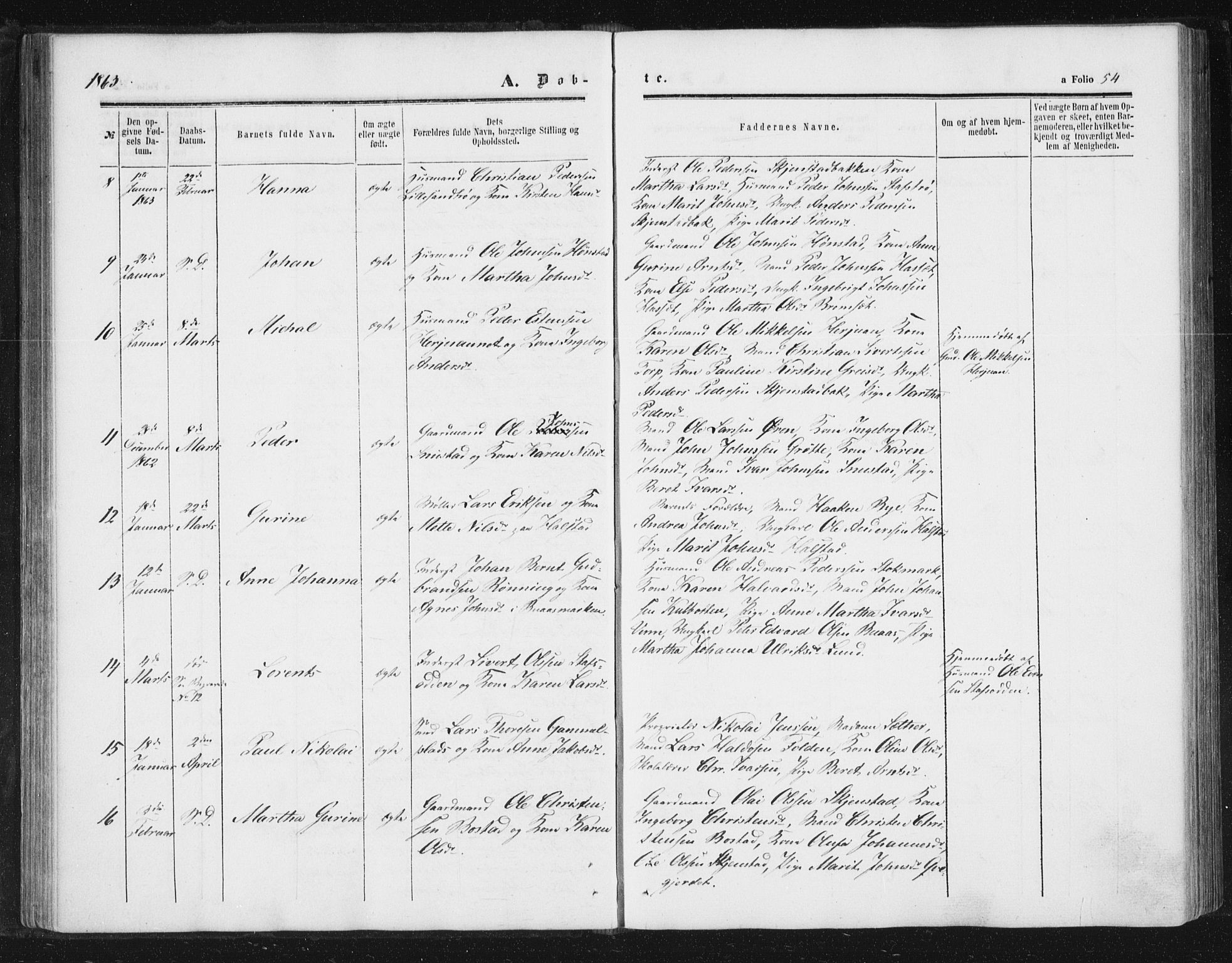 Ministerialprotokoller, klokkerbøker og fødselsregistre - Sør-Trøndelag, SAT/A-1456/616/L0408: Parish register (official) no. 616A05, 1857-1865, p. 54