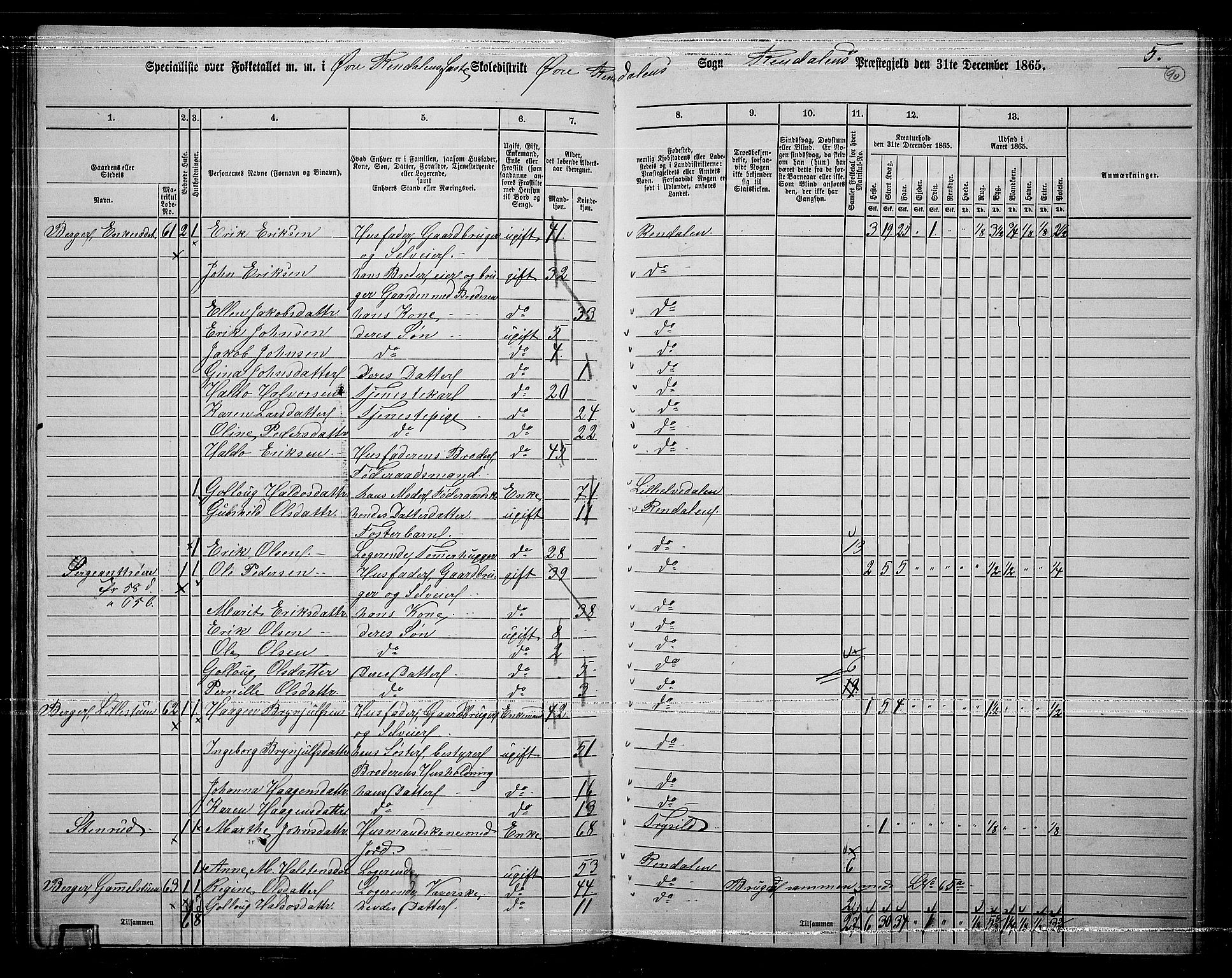 RA, 1865 census for Rendalen, 1865, p. 75