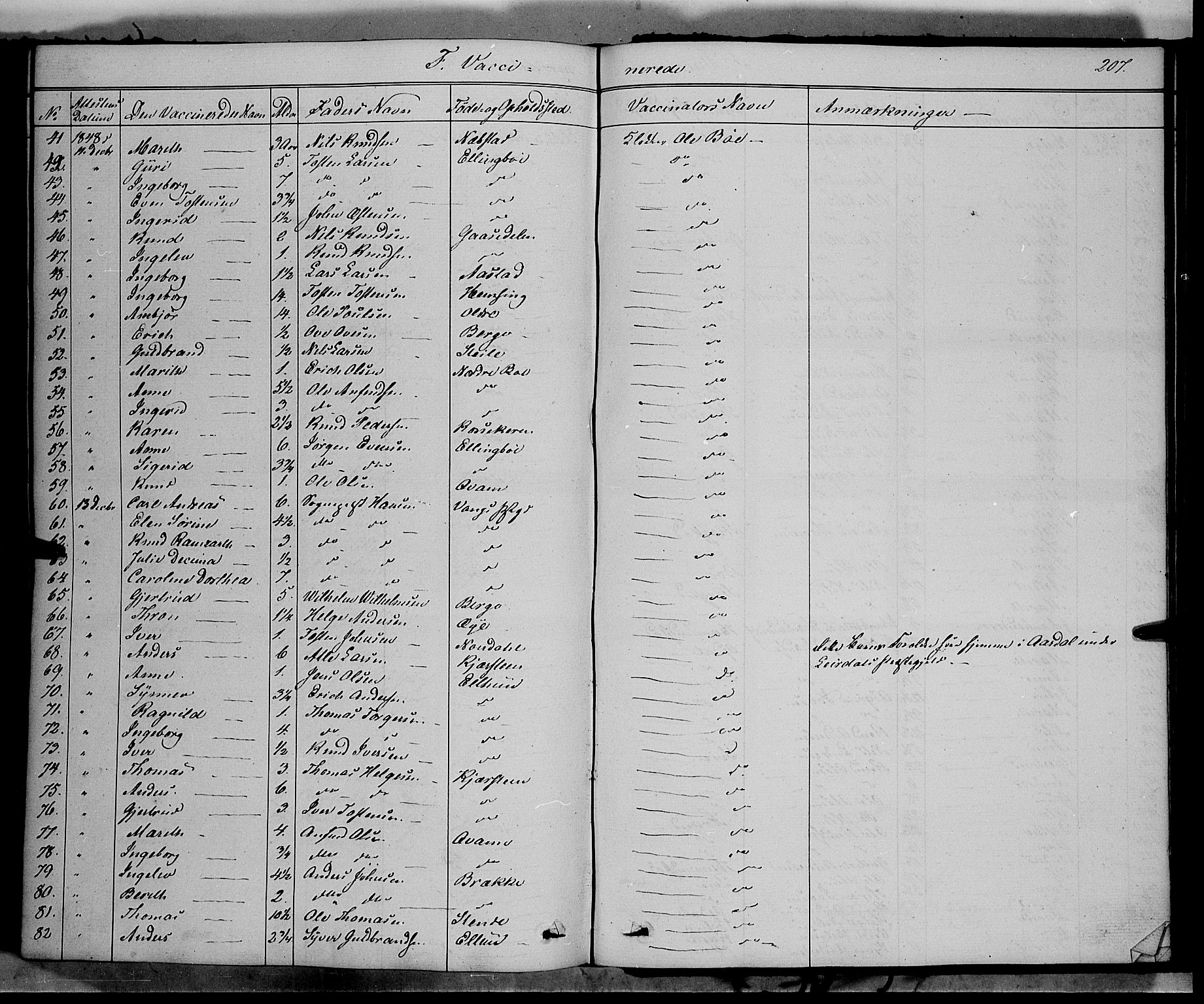 Vang prestekontor, Valdres, SAH/PREST-140/H/Ha/L0006: Parish register (official) no. 6, 1846-1864, p. 207