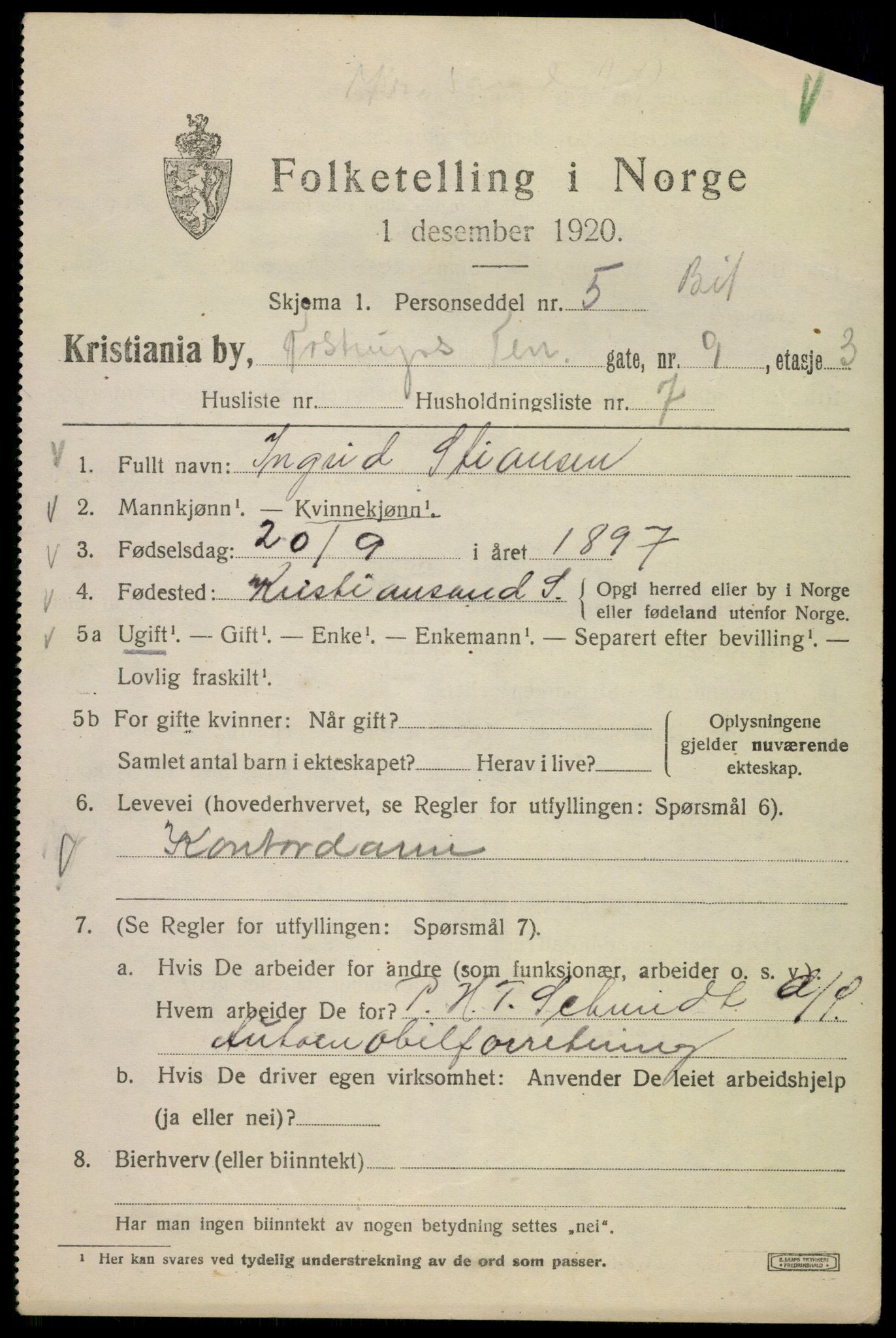 SAO, 1920 census for Kristiania, 1920, p. 596015