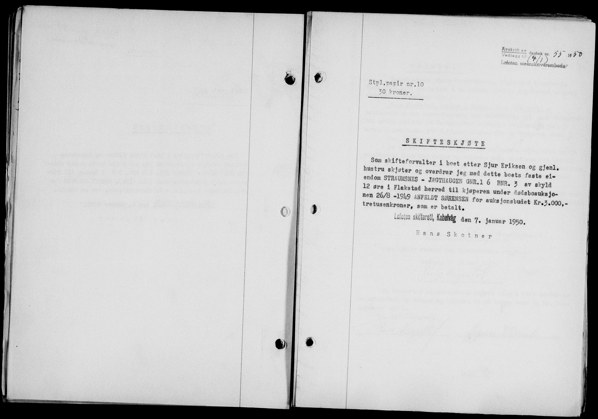 Lofoten sorenskriveri, SAT/A-0017/1/2/2C/L0022a: Mortgage book no. 22a, 1949-1950, Diary no: : 55/1950