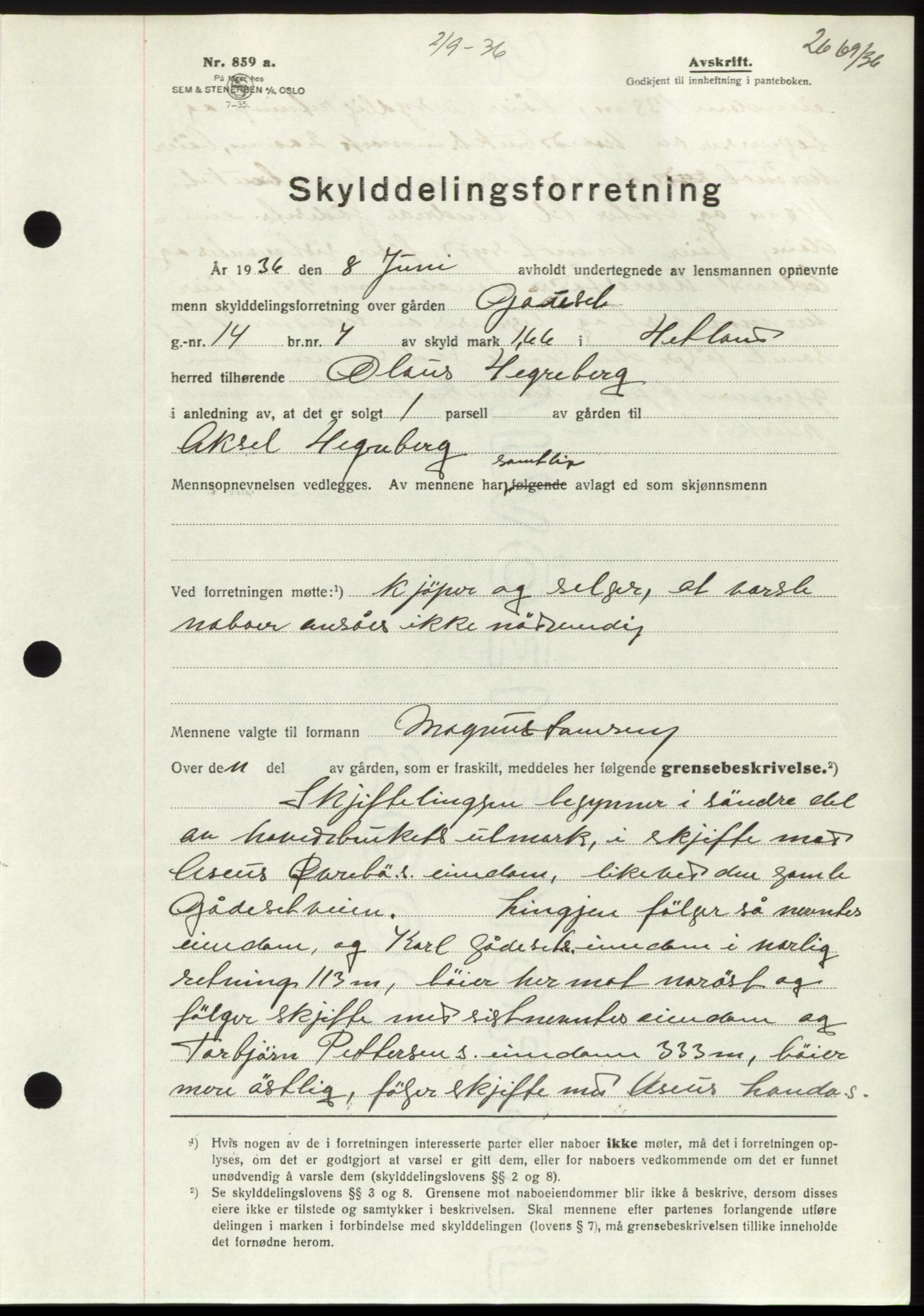 Jæren sorenskriveri, AV/SAST-A-100310/03/G/Gba/L0066: Mortgage book no. 71-72, 1936-1936, Diary no: : 2669/1936